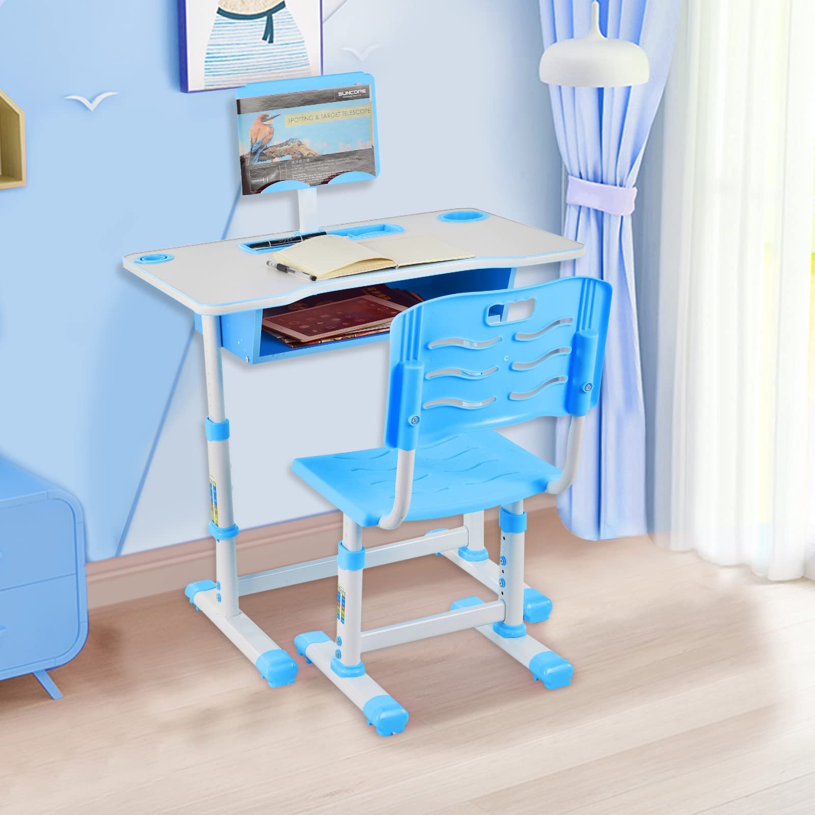 Adjustable Kids Desk and Chair Set with Storage for Home Schooling & Study