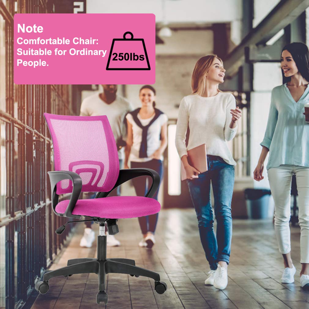 Ergonomic Office Chair with Lumbar Support - Adjustable Mesh Computer Desk Chair, Swivel Rolling Task Chair for Women & Adults (Pink) - Perfect for Home Office, Gaming & Workspaces