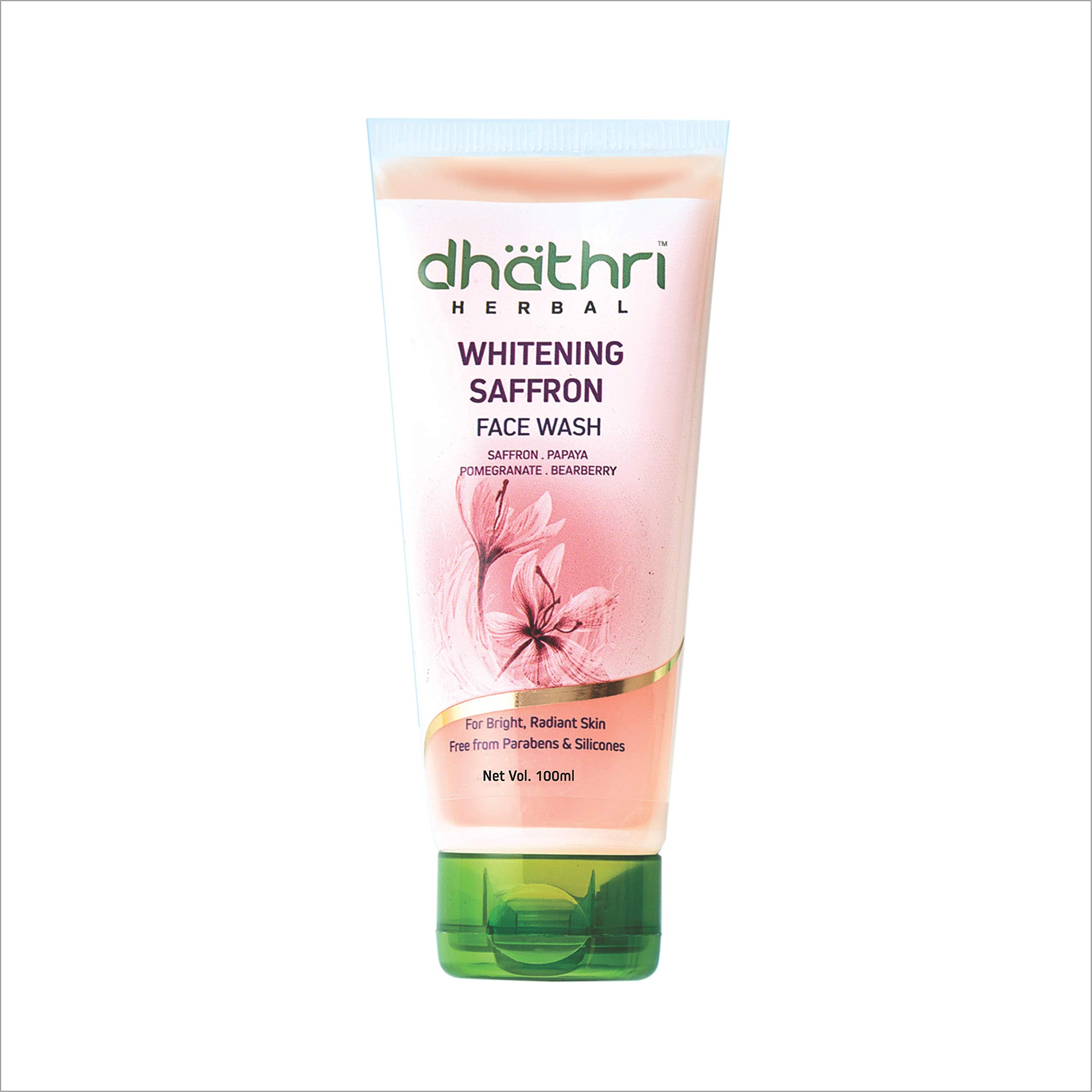 Dhathri Whitening Saffron Face Wash for Glowing Skin - 100ml/3.38oz Brightening Cleanser with Natural Ingredients | Perfect for Daily Skincare Routine & Dark Spot Reduction