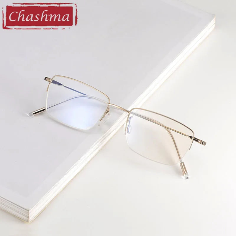 Men's Titanium Semi-Rimless Square Eyeglasses Frame 7277 - Lightweight & Durable for Work, Reading & Everyday Use