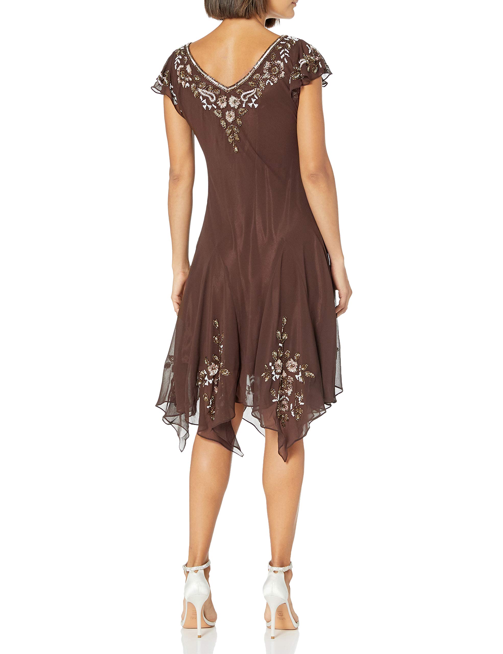 J Kara Women's Plus Size Petite Flutter Sleeve Hanky Hem Short Cocktail Beaded Dress - Elegant Party Wear for Weddings, Evening Events & Special Occasions