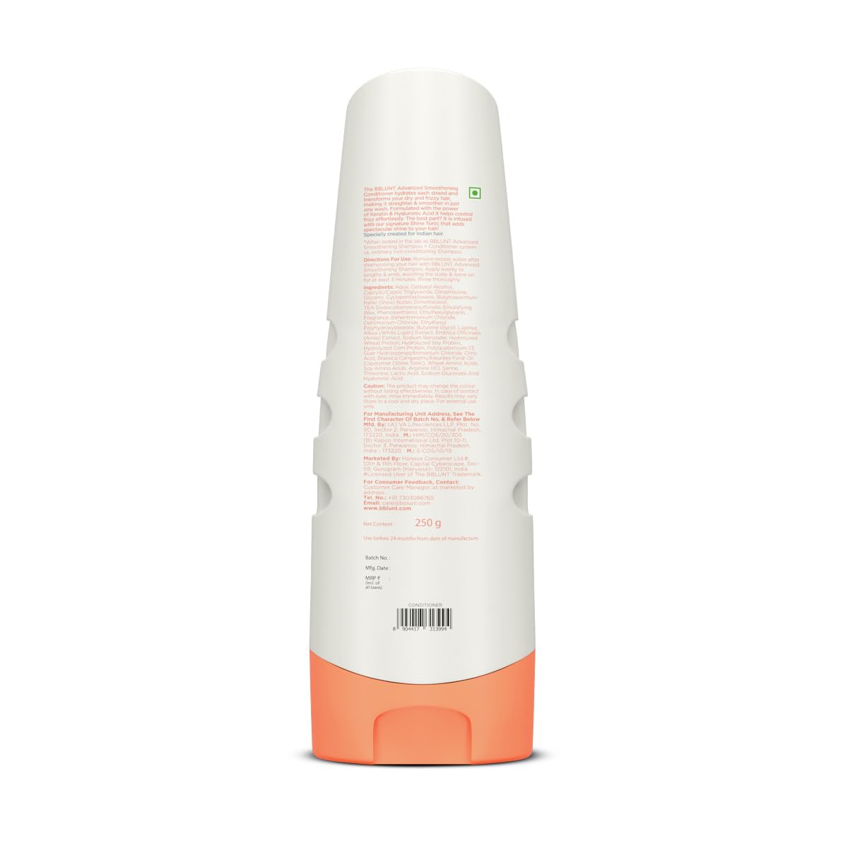 BBLUNT Advanced Smoothening Conditioner with Keratin & Hyaluronic Acid - 250g | Frizz-Free & Straight Hair Treatment | Deep Nourishment & Shine | For Men & Women | Perfect for Daily Use & Salon-Like Results at Home