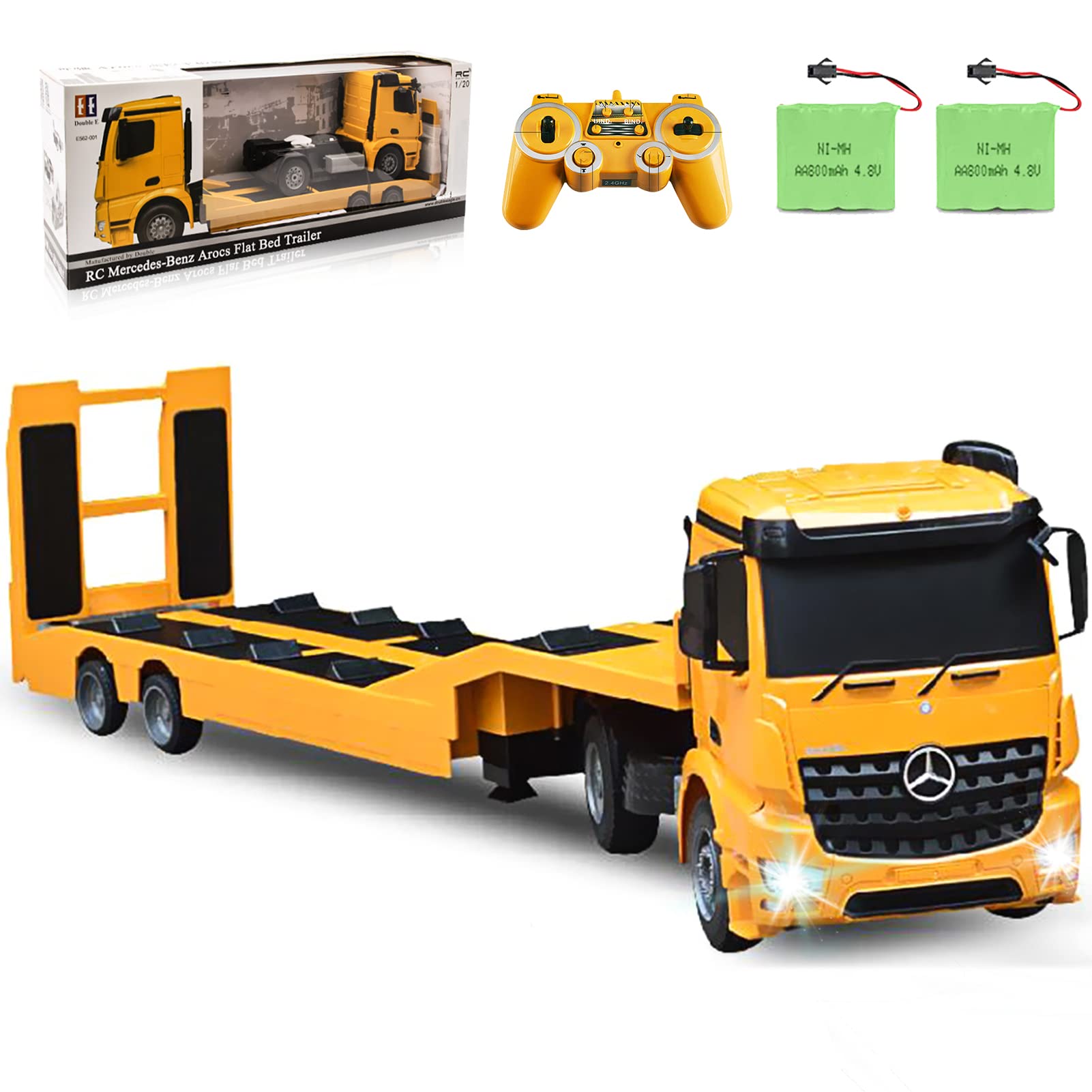 DOUBLE E RC Semi Truck with Excavator - Remote Control Construction Vehicle Toy with Sound & Lights for Kids & Adults | Perfect for Indoor & Outdoor Play, Construction Site Roleplay