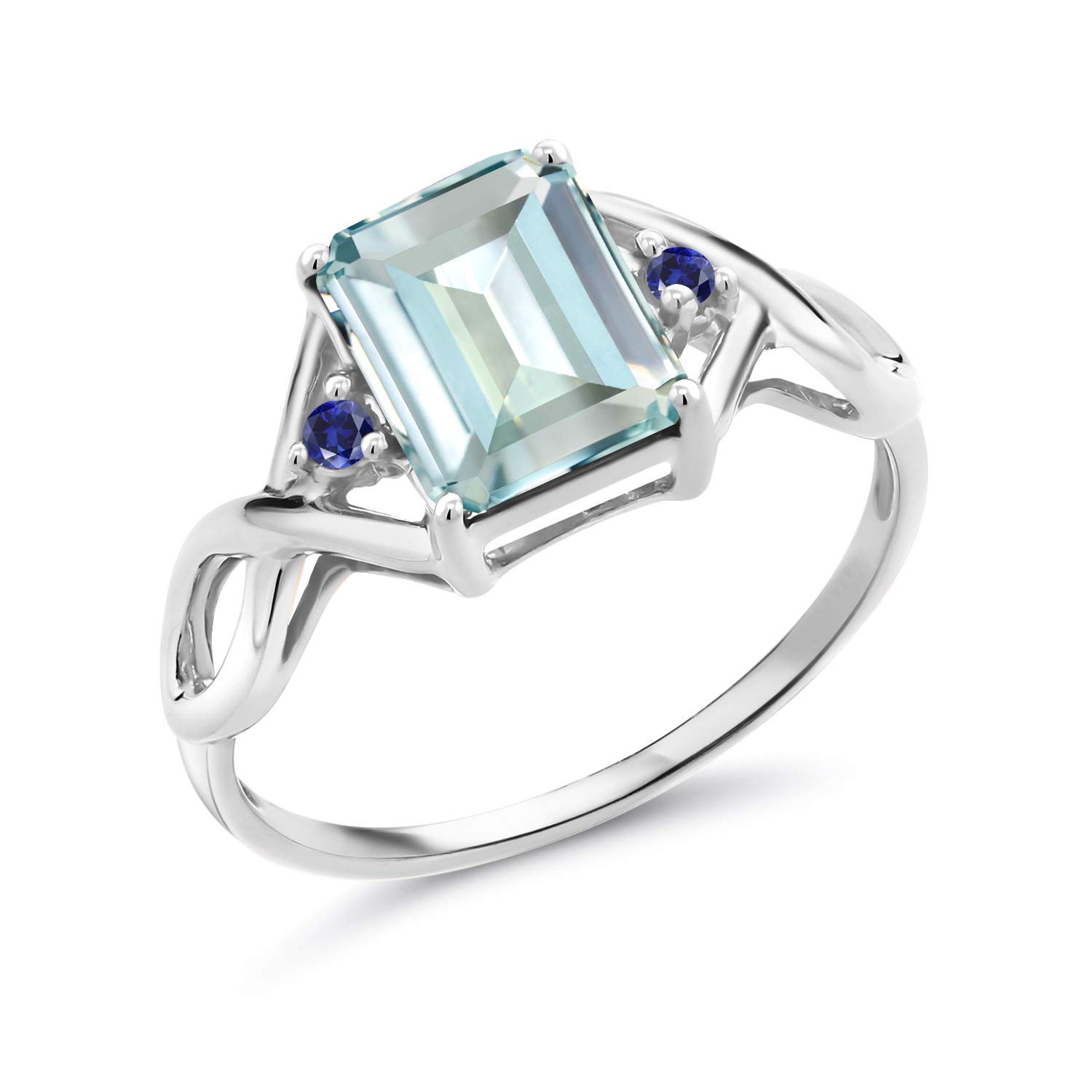 2.34 Ct Sky Blue Simulated Aquamarine & Created Sapphire Sterling Silver Ring for Women | Elegant Birthstone Jewelry Gift for Anniversary, Engagement & Special Occasions