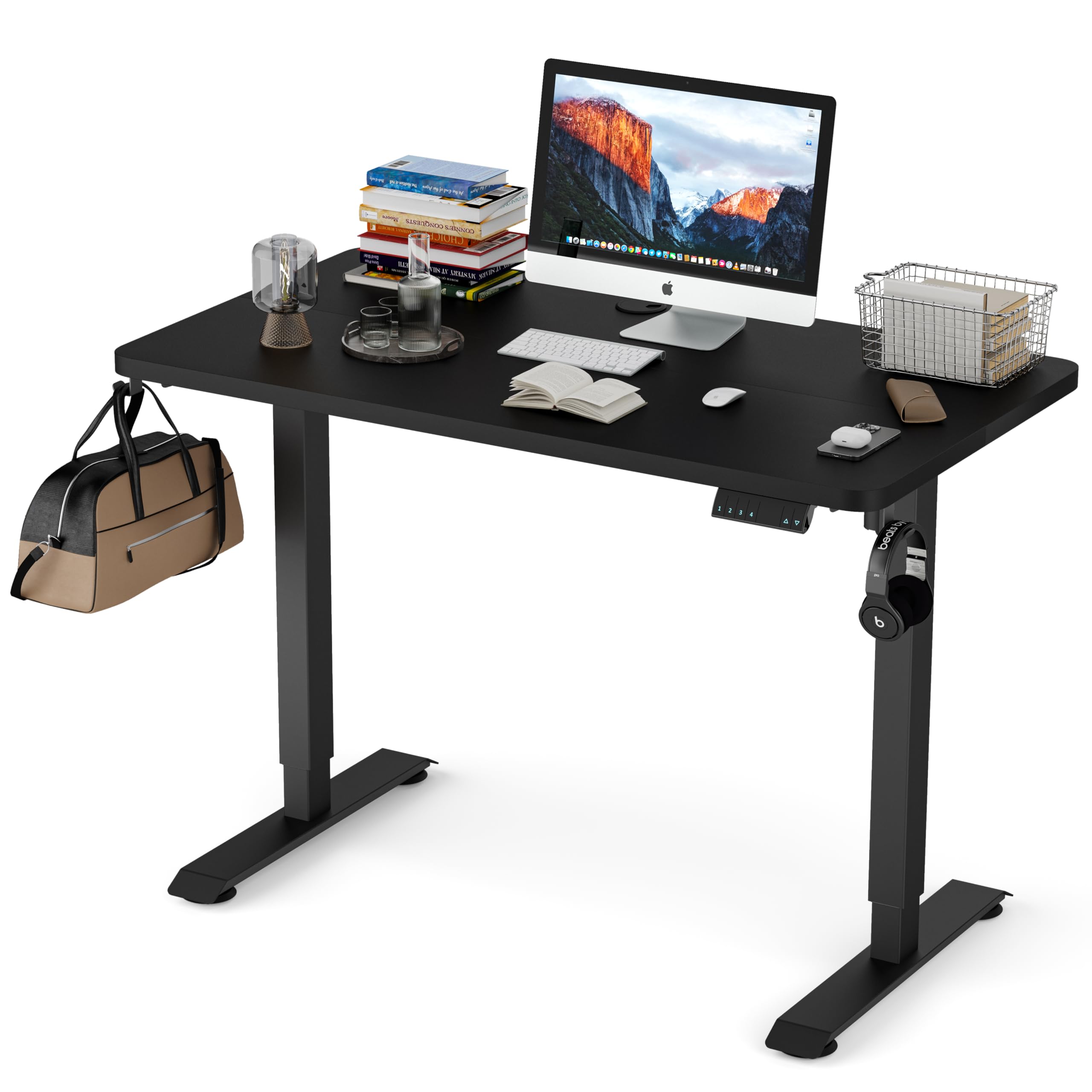 Monomi 40 x 24 Inch Electric Height Adjustable Standing Desk with 3 Memory Settings - Small Sit Stand Up Computer Desk for Home Office, Black | Ergonomic Workspace Solution for Productivity & Comfort