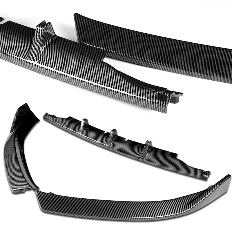 3PCS Front Bumper Lip Kit for 2008-2012 Audi A5 & Quattro - STP-Style Splitter Trim Protection Spoiler with Carbon Look Air Dam Chin Diffuser - Enhances Sporty Appearance & Protects Bumper for Street Racing & Daily Driving