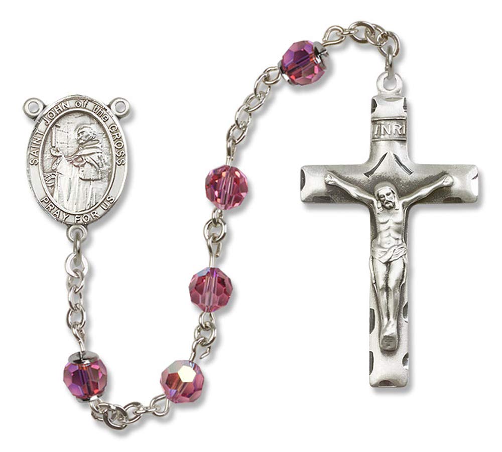 Sterling Silver Rosary with Rose & 6mm Swarovski Austrian Crystal Beads - St. John of The Cross Center Patron Saint of Contemplatives - Perfect for Prayer, Meditation & Religious Gifts