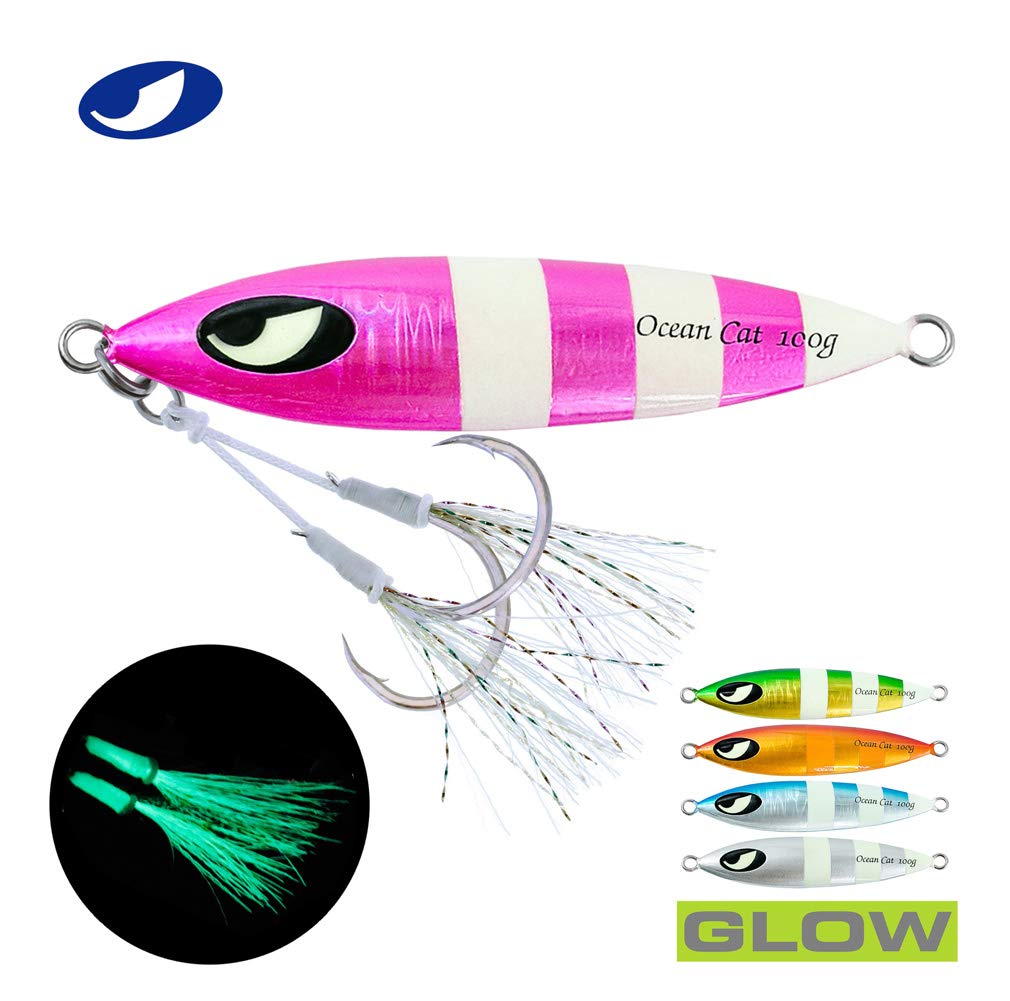 OCEAN CAT Slow Sinking Metal Jig Lure with Hook - 1PC Lead Flat Jig for Saltwater Fishing | Perfect for Deep Sea Jigging & Bottom Fishing