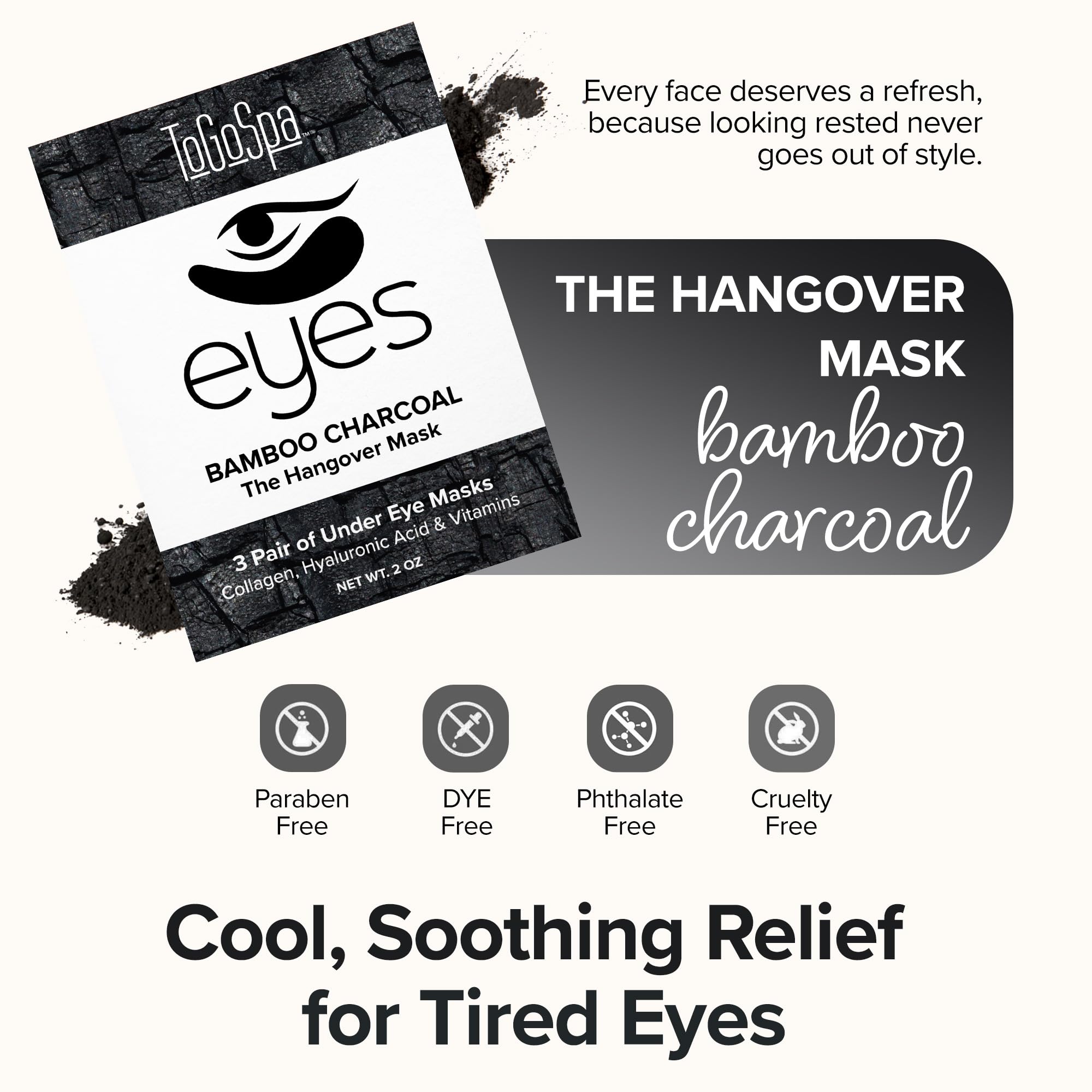 ToGoSpa Bamboo Charcoal Under Eye Repair Mask - Collagen Eye Patches with Aloe Vera & Hyaluronic Acid for Dark Circles, Puffiness & Redness Relief | Brightens Skin Tone | 6 Pairs | Perfect for Travel, Night Routine & Post-Workout Recovery