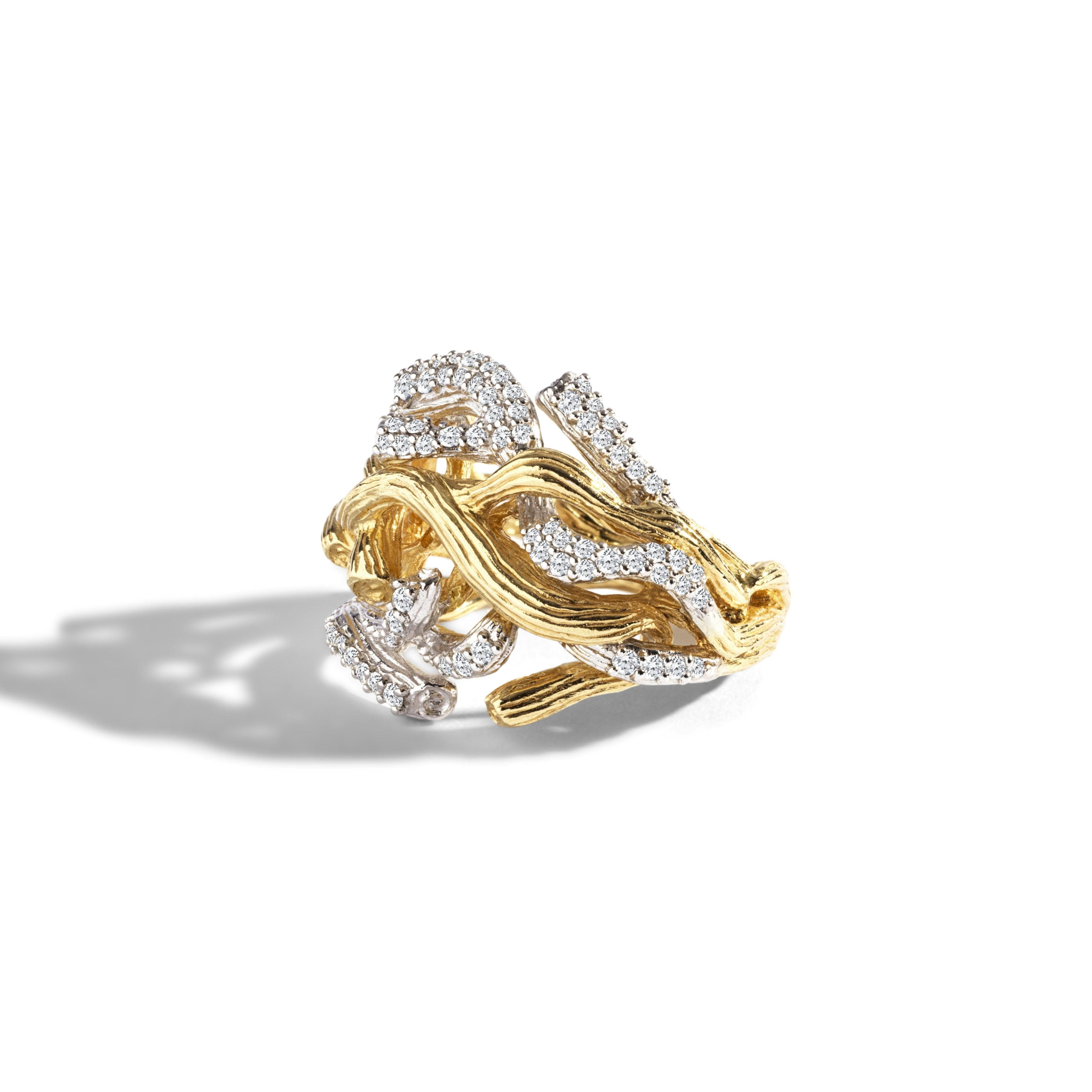 Elegant 14K Gold Branch Coral Ring with Genuine Diamonds - Perfect for Weddings, Anniversaries & Special Occasions