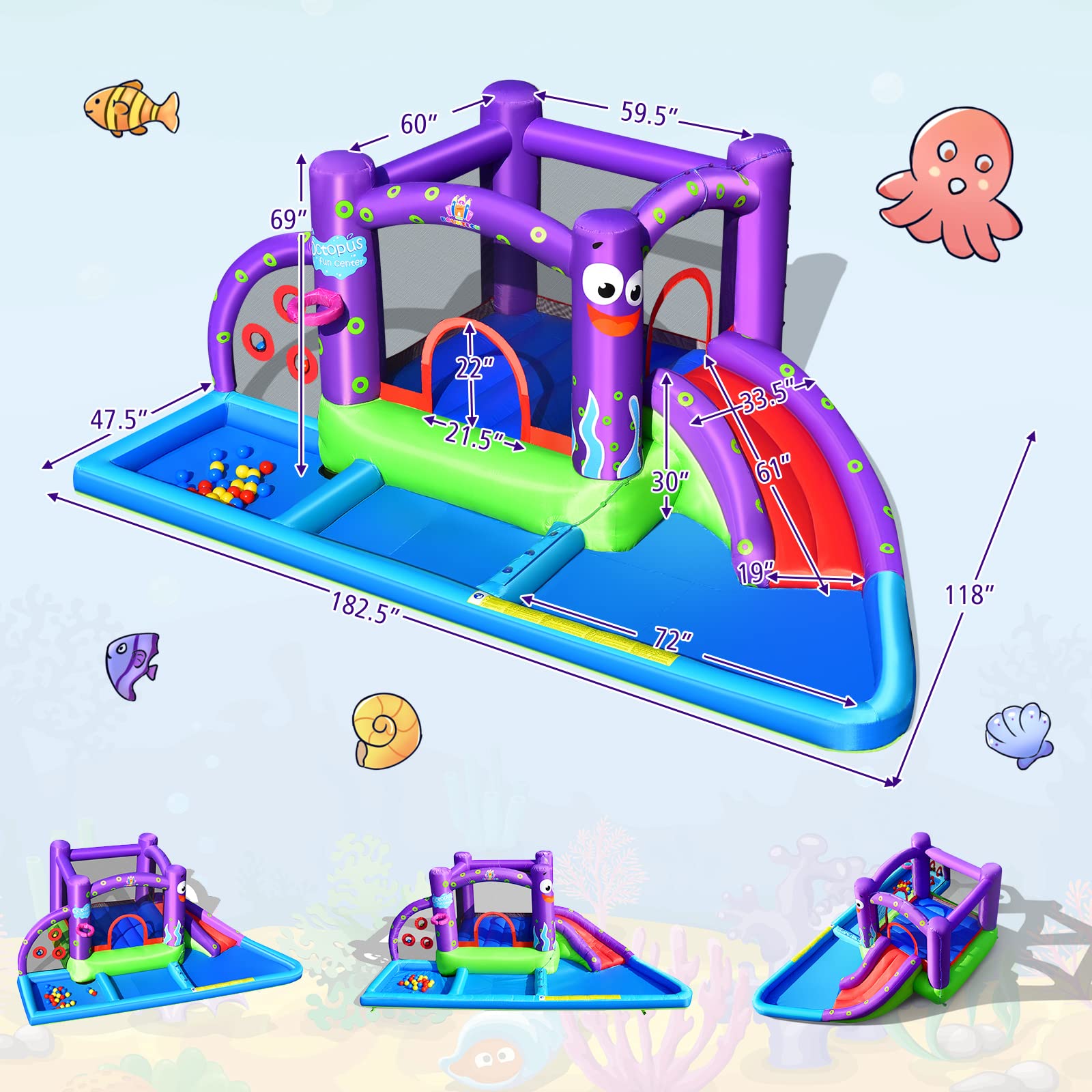 **HONEY JOY 6-in-1 Inflatable Water Slide & Bounce House with 750W Blower, Splash Pool, and Slide - Giant Outdoor Water Park for Kids & Adults - Perfect for Backyard Parties, Summer Fun, and Family Gatherings**