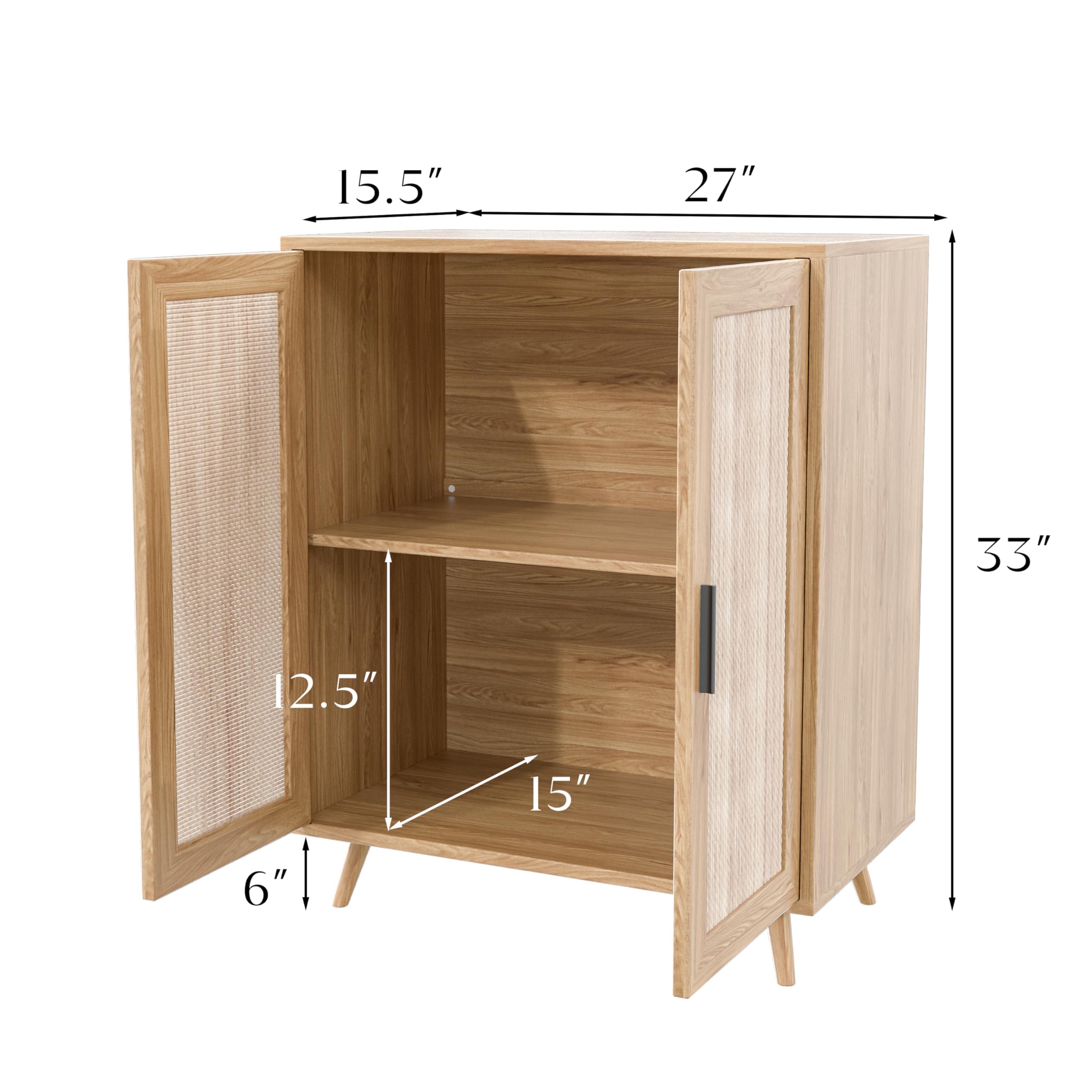 Xilingol Rattan Storage Cabinet - Buffet Sideboard with Woven Rattan Doors & Solid Pine Wood Feet - Entryway, Hallway, Living Room Accent Furniture - Perfect for Farmhouse, Coastal, or Boho Home Decor