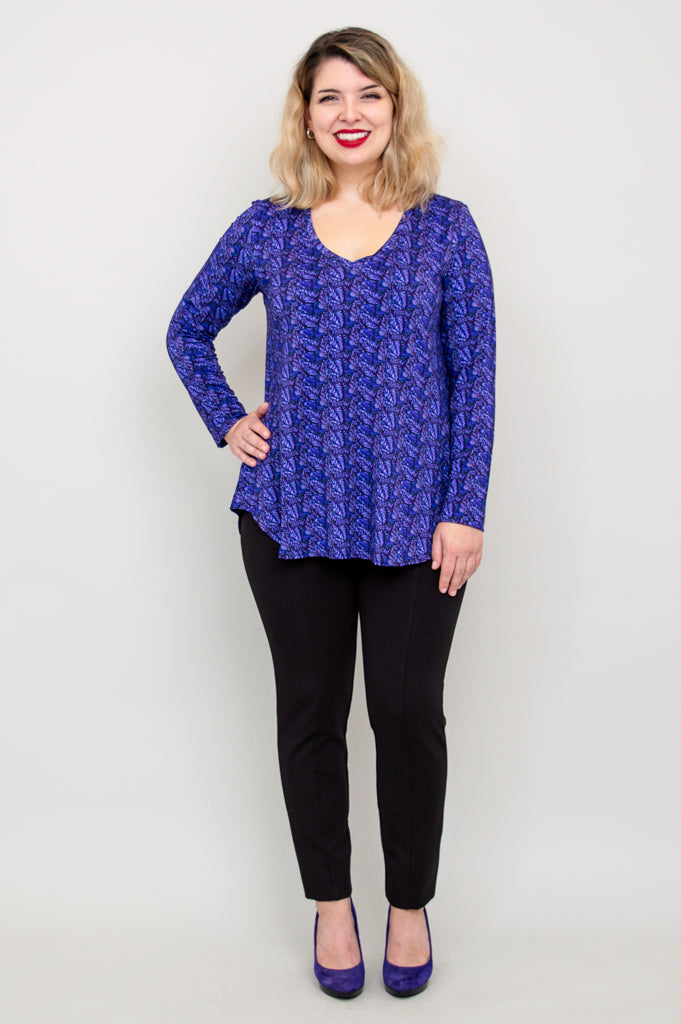 Jackie Long Sleeve Top - Midnight Leaves Print - Bamboo Fabric - Women's Casual Shirt - Perfect for Fall & Winter Layering