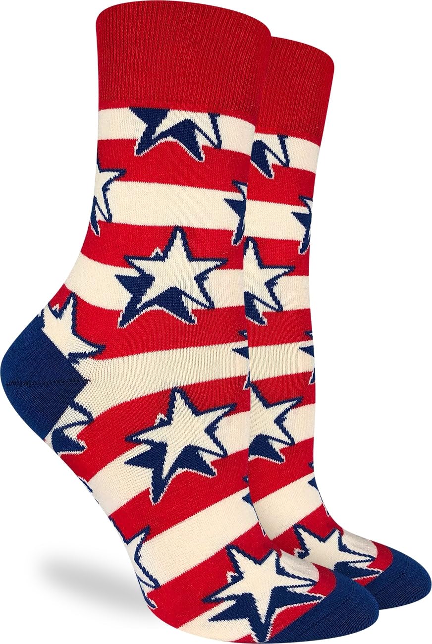 Good Luck Sock Women's Patriotic American Flag Crew Socks - Comfortable Cotton Blend for Everyday Wear, 4th of July & Independence Day Celebration