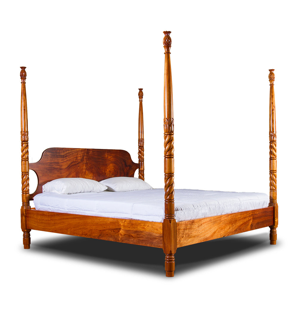 Lanai Grand Four Poster Koa Bed - Solid Hawaiian Koa Wood King Size Bed Frame with Canopy - Perfect for Master Bedroom, Luxury Resort Style Bedroom, or Tropical Themed Home Decor