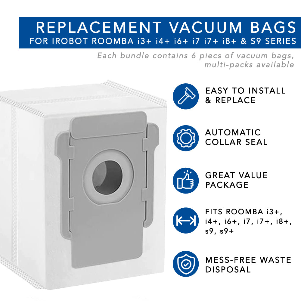 Genuine Replacement Vacuum Bags for iRobot Roomba i7/i7+/i3+/i6+/i8+/s9+ (Compatible with 7550/3550/6550/8550/9550 Models) - Automatic Dirt Disposal Bags for Clean Base - Perfect for Pet Hair, Dust & Allergen Removal in Smart Homes