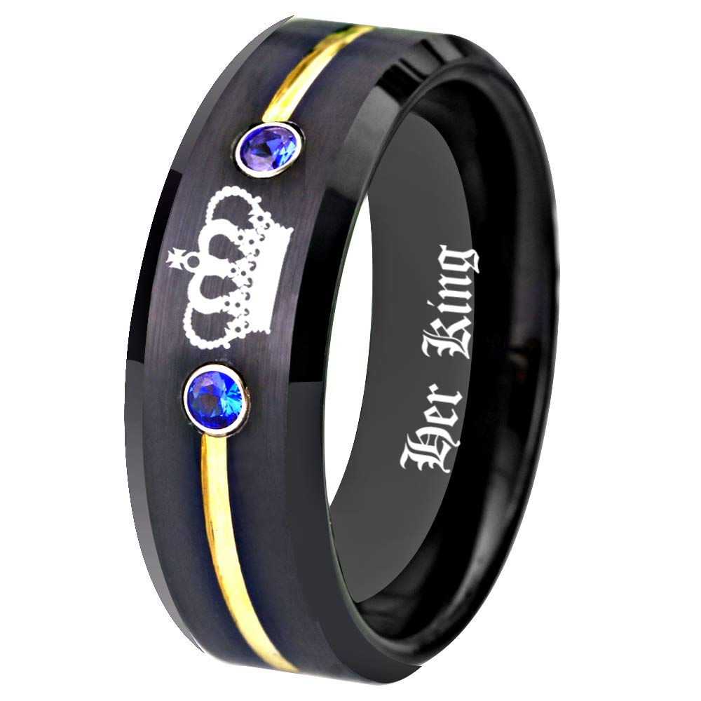 Custom Engraved His & Hers Tungsten Carbide Wedding Rings Set - King & Queen Matching Couple Bands with CZ Stones | Anniversary, Engagement, Promise Rings for Him & Her | Perfect for Weddings, Vow Renewals & Romantic Gifts