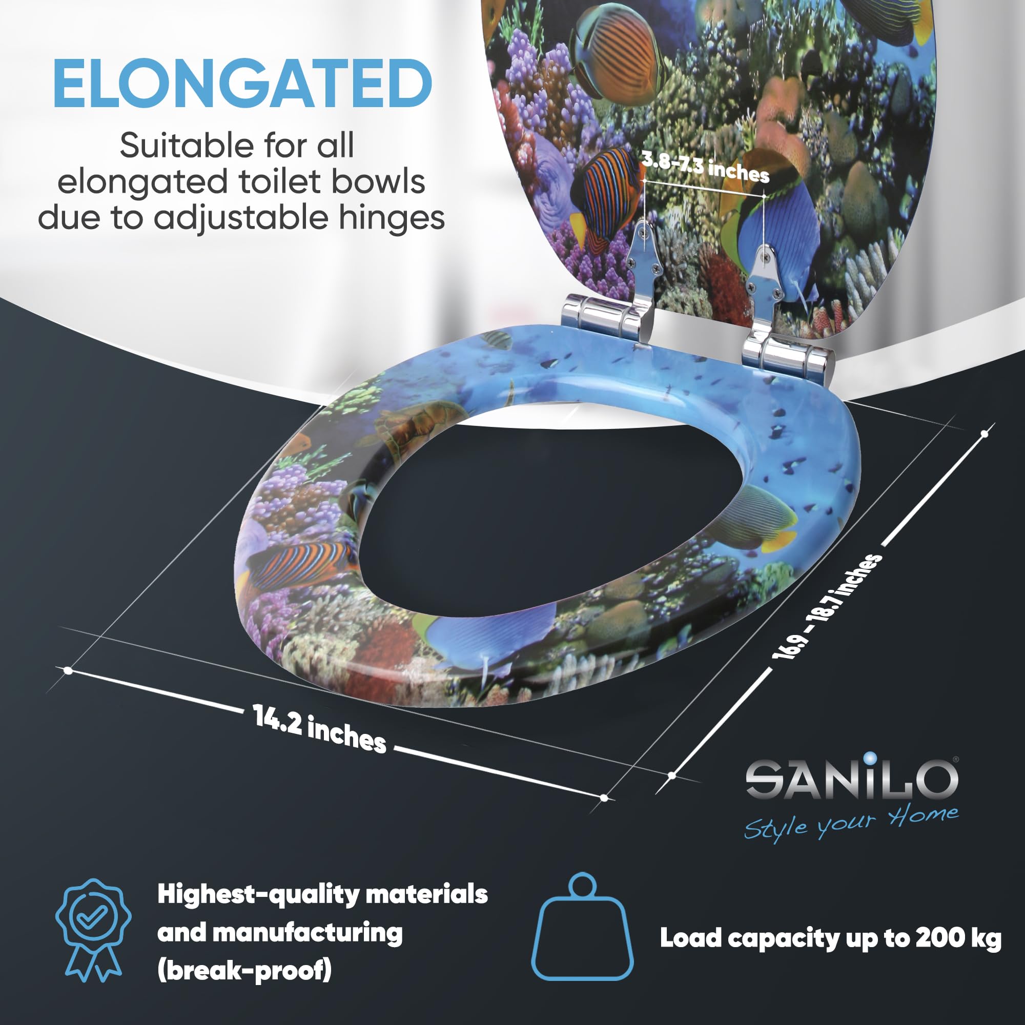Sanilo Soft Close Elongated Toilet Seat - Quiet Slow Close Lid with Strong Bumpers & Durable Hinges - Perfect for Bathroom Upgrade & Home Renovation