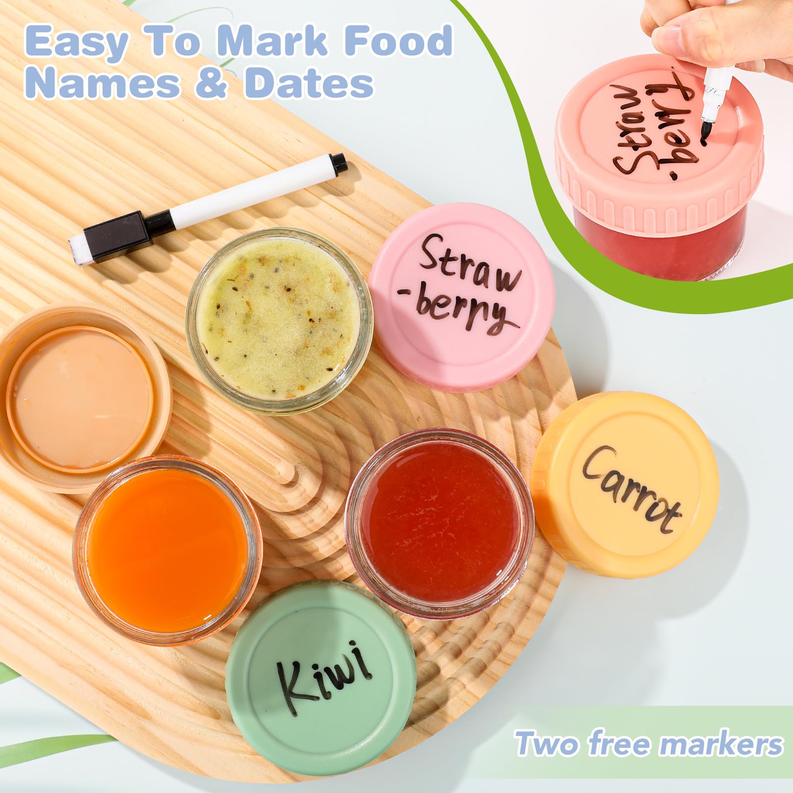 RowinsyDD 16 Pack 4 oz Glass Baby Food Storage Containers - Leakproof Jars with Lids, BPA Free, Freezer & Microwave Safe - Perfect for Homemade Baby Puree, Meal Prep, Snacks & On-the-Go Feeding