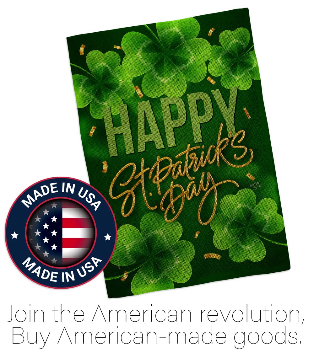 St. Patrick's Day Double-Sided House Flag - Springtime Shamrock & Leprechaun Design with Lucky Coin Embroidery | Made in USA | Perfect for Garden, Yard Decor & Holiday Gifting (Pack of 1)