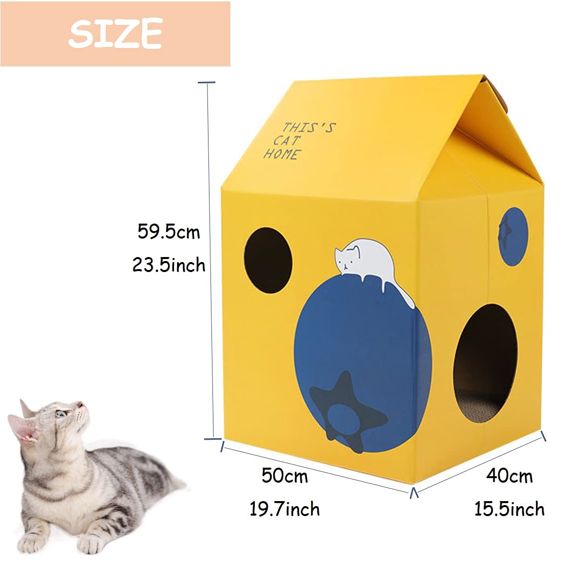 Milk Carton Shaped Cat House with Cardboard Scratcher Pad - Interactive Cat Bed & Playhouse with Observation Window for Cats and Rabbits - Perfect for Indoor Play, Scratching, and Cozy Napping