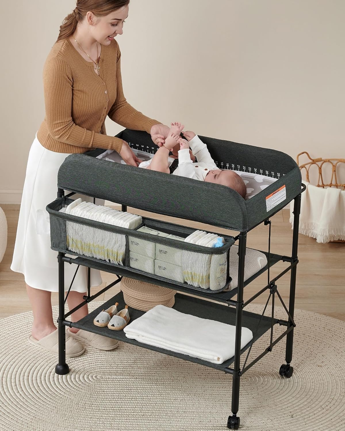 BEKA Portable Diaper Changing Station - Adjustable Height, Waterproof & Foldable Baby Changing Table with Organizer - Perfect for Nursery, Travel & On-the-Go Diaper Changes