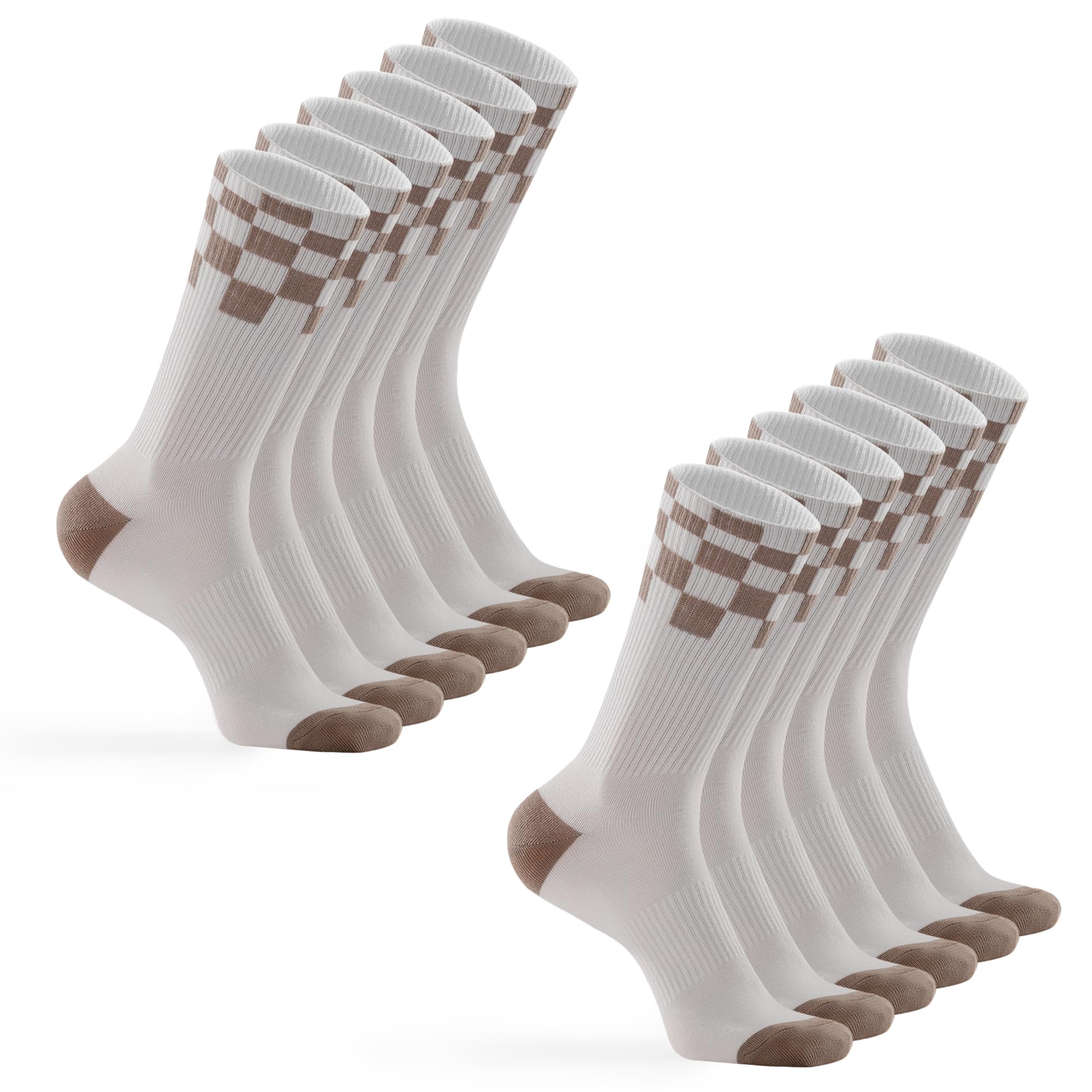 Honeysea 6 Pairs Unisex Crew Socks - Checkerboard Athletic Compression Socks for Women & Men, Breathable Running & Sports Calf Socks - Perfect for Workouts, Jogging, and Daily Comfort Wear
