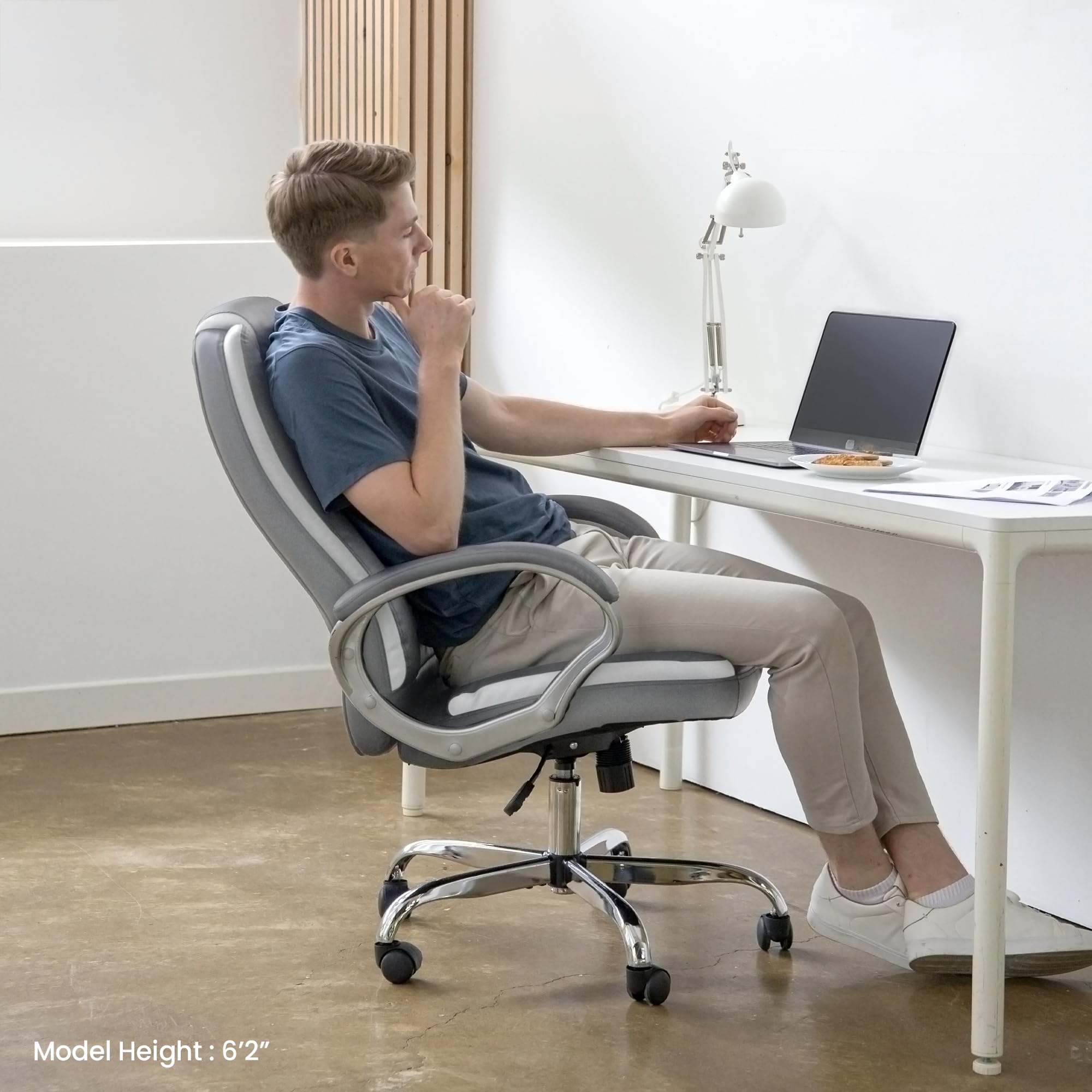 Ergonomic Office Chair with High Back & Lumbar Support - Adjustable Swivel Computer Desk Chair for Gaming, Home & Executive Use - Grey Leather Racing Seat with Wheels for Comfort & Style (Perfect for Long Work Hours, Gaming Sessions & Home Office Setup)