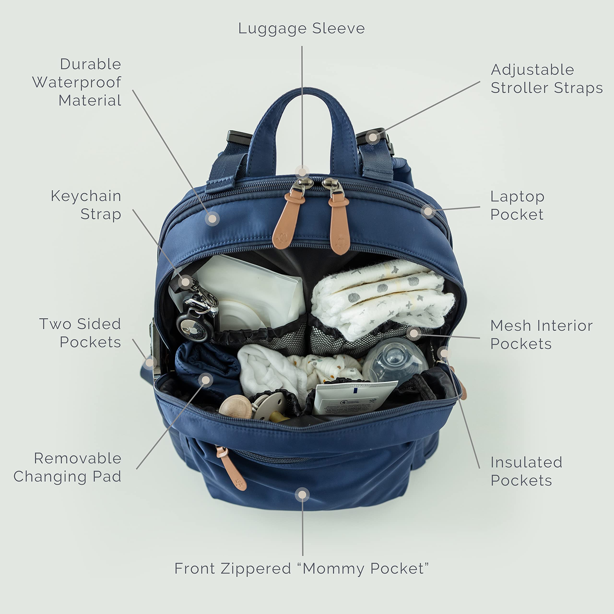 Natemia Waterproof Diaper Backpack - Large Baby Bag with Multiple Pockets, Stroller Straps & Portable Changing Pad - Perfect for Travel, Daycare & On-the-Go Parents