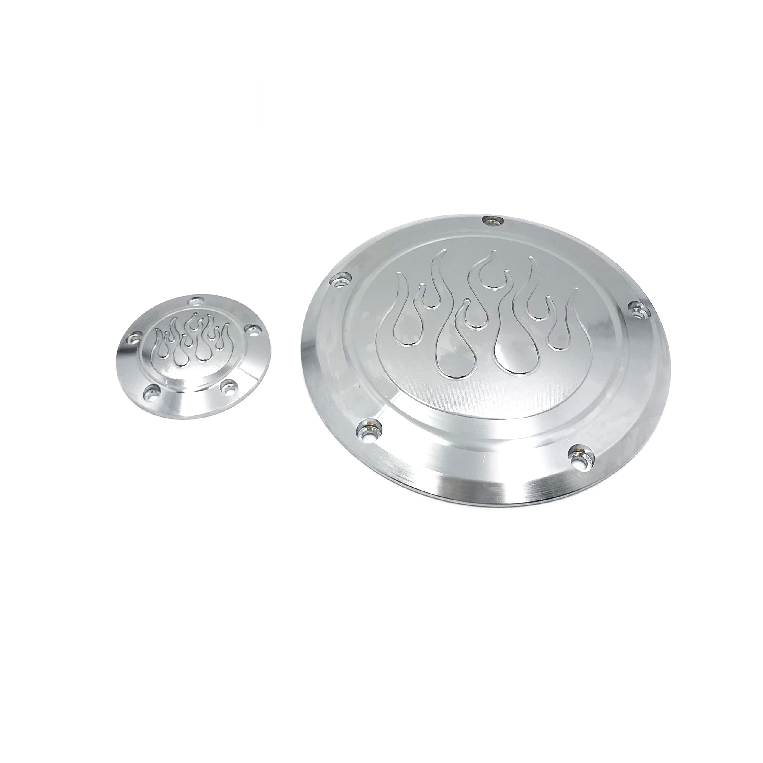 HTTMT MT429-004E Flame Derby Timer Cover - Compatible with Harley Dyna Sportster Street Bob XL 883 1200 - Chrome Motorcycle Accessory for Custom Bike Builds & Restoration Projects