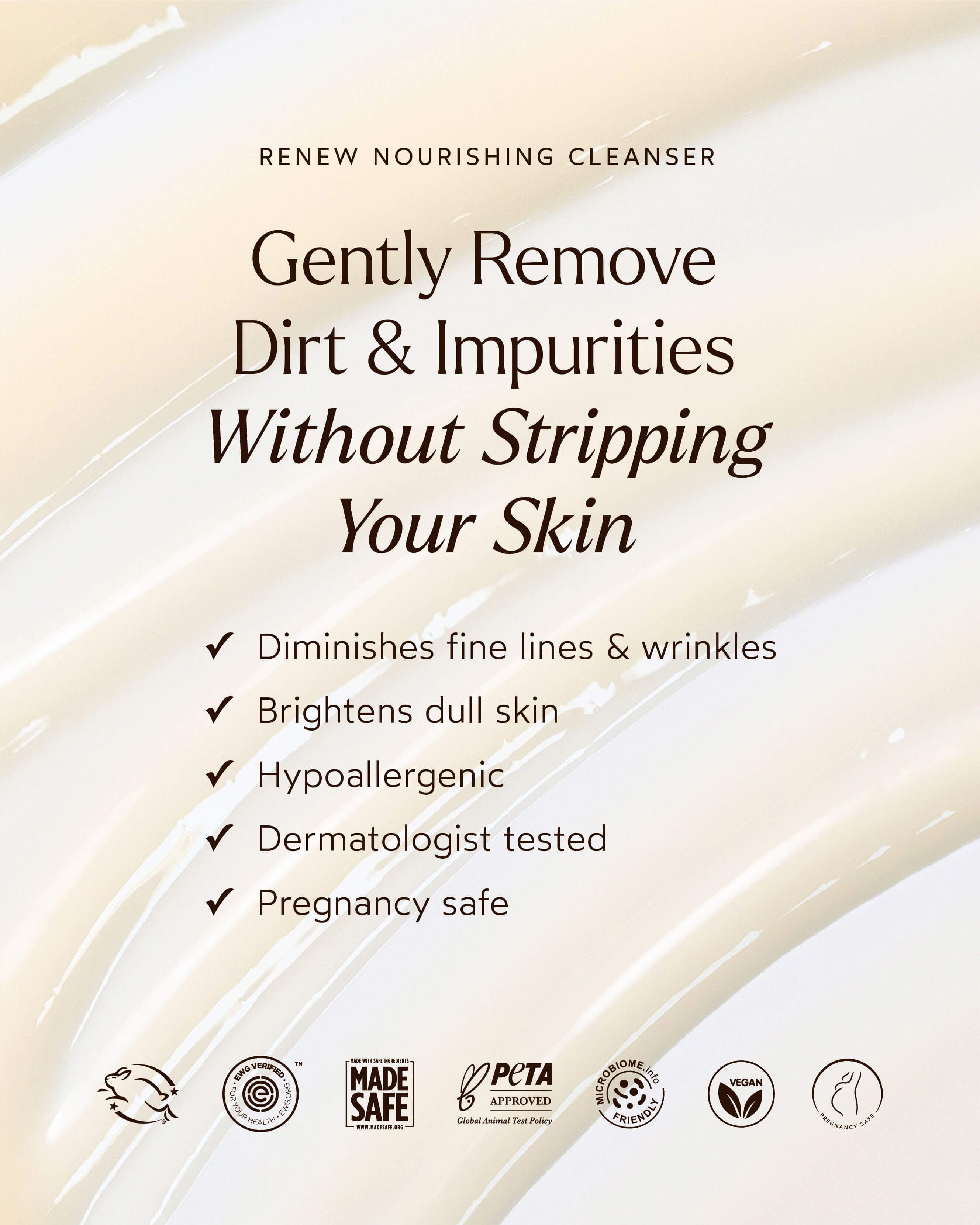 Renew Nourishing Cleanser - Gentle Face Wash for Dry & Sensitive Skin | Hydrating & Soothing Daily Facial Cleanser | Perfect for Morning & Night Skincare Routine