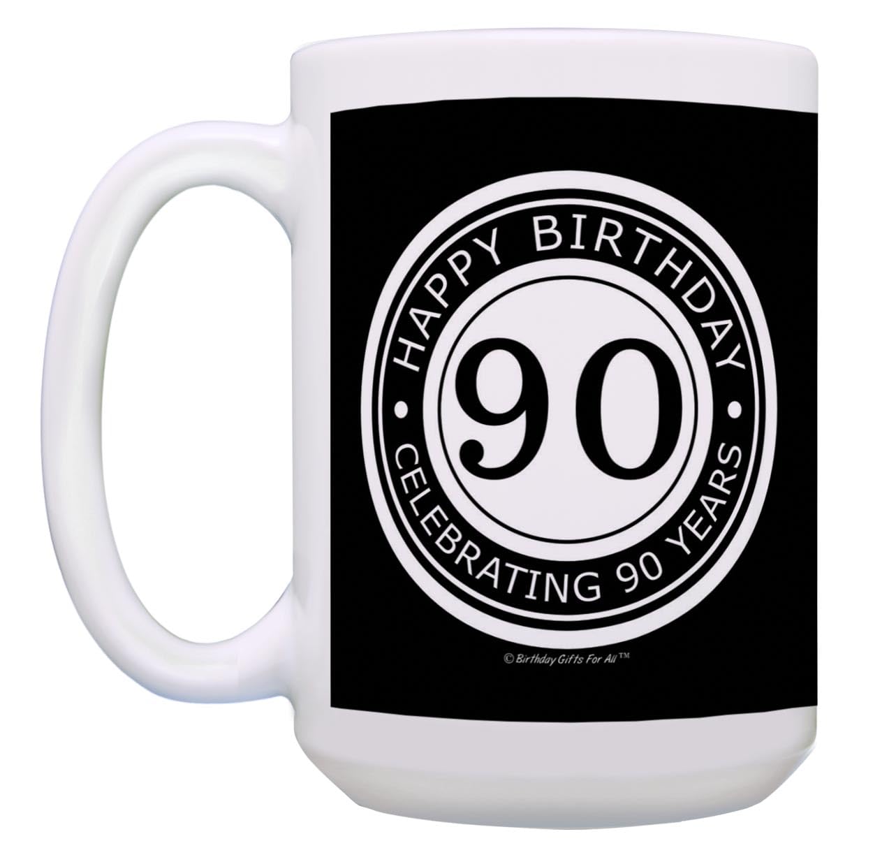 90th Birthday Gifts - 15oz Black Mug for Celebrating 90 Years - Perfect for Coffee, Tea, and Memorable Moments