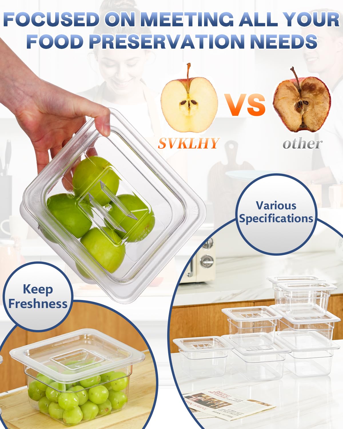 1/6 Size 6 Inch Clear NSF Polycarbonate Food Pan - 15 PCS Commercial Food Storage Containers with Lids | BPA-Free, Food Grade, Hot & Cold Resistant | Perfect for Restaurants, Catering, Buffets & Food Service Industry