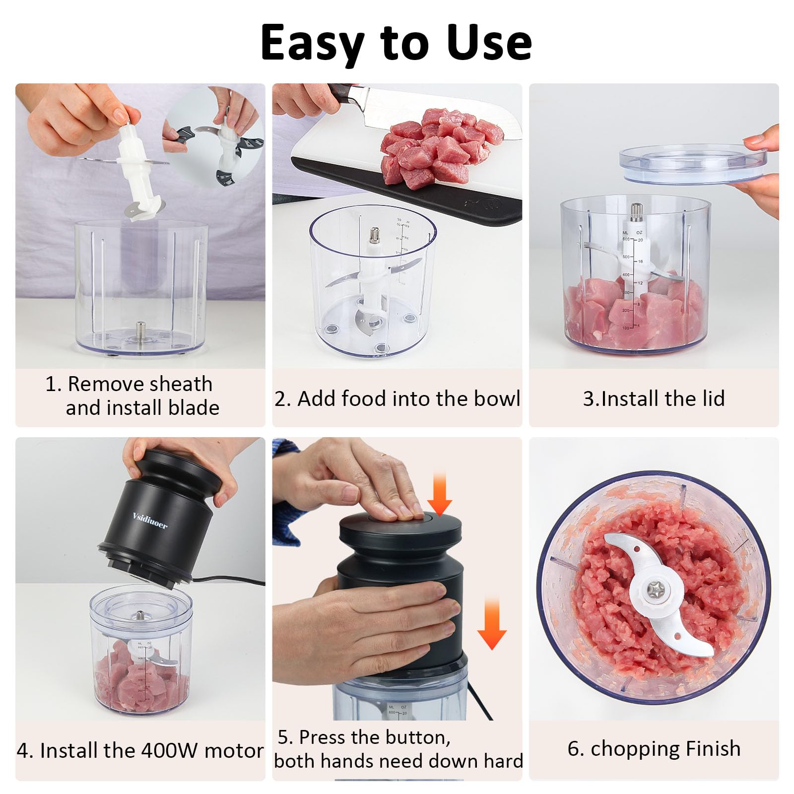 **2.5 Cup Mini Food Processor & 400W Meat Grinder - 4 Stainless Steel Blades Electric Food Chopper for Meat, Vegetables, Fruits, Nuts - Perfect for Meal Prep, Baby Food & Smoothies**