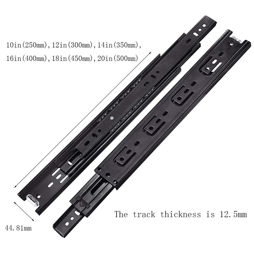 Premium Soft Close Drawer Slides - Push to Open, 3-Section Side Mount Drawer Runners, Heavy Duty Black Steel for Smooth & Quiet Operation - Perfect for Living Room, Bedroom, Kitchen Cabinets & Nightstands (16 Inch/400mm)
