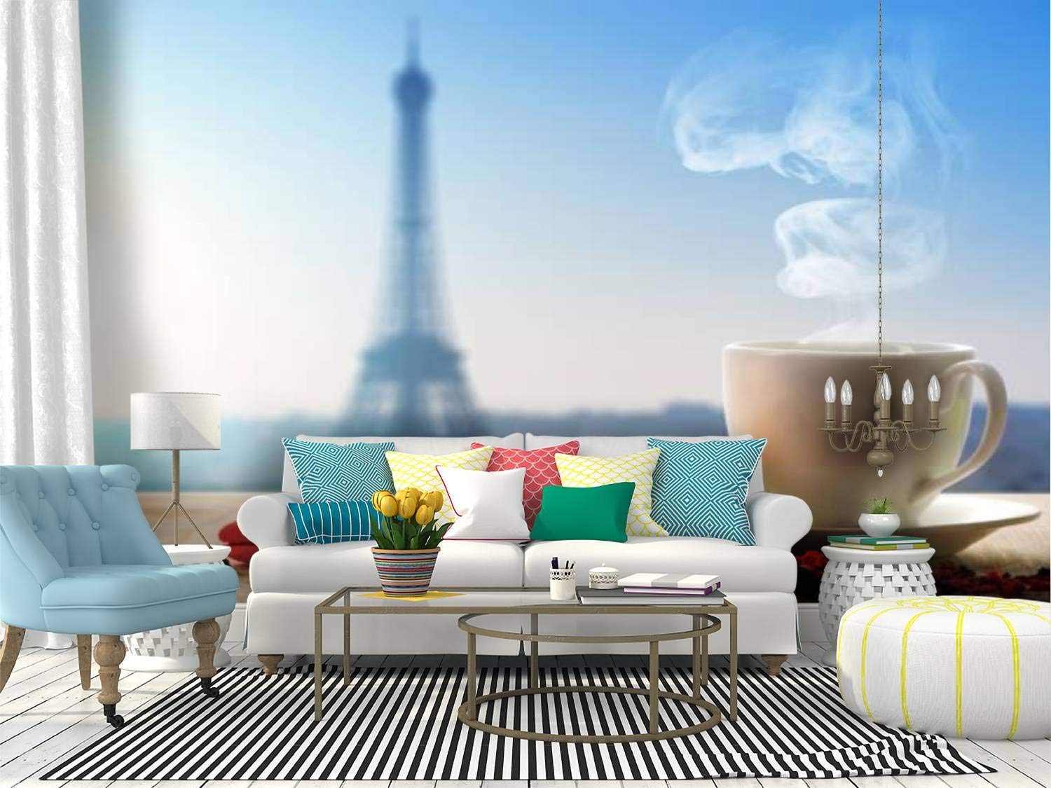 RECETHROWS Paris Breakfast Peel and Stick Wallpaper - Self Adhesive Removable Vinyl Wall Mural for Home Decor | Perfect for Bedroom, Living Room & Kitchen Accent Wall