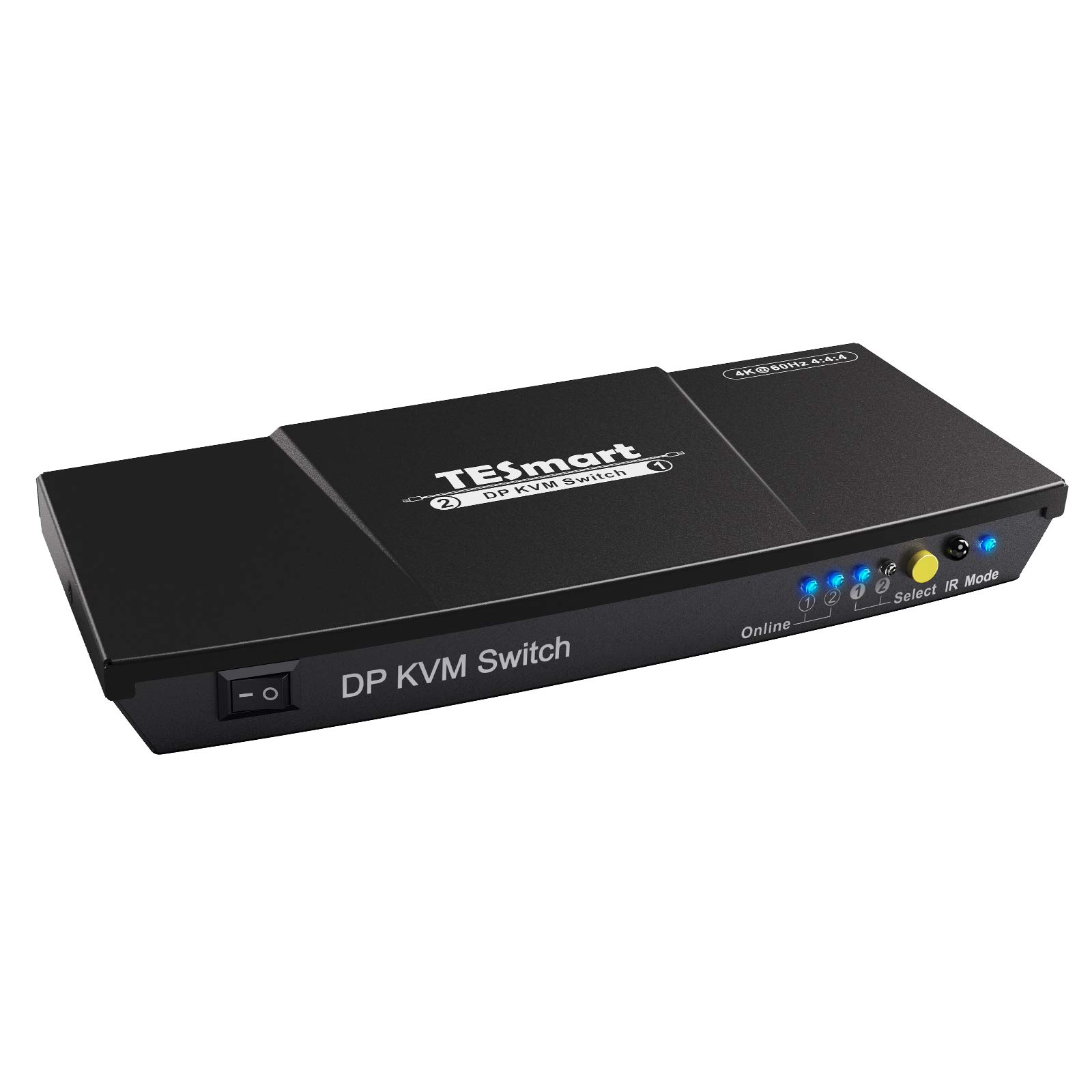 TESmart 2 Port DisplayPort KVM Switch 4K@60Hz 4:4:4 Ultra HD | DP KVM Switch with USB 2.0 Port, Auto Scan & IR Remote Control | Includes 2x 1.5m Cables | Matte Black | Perfect for Dual PC Gaming & Office Workstations