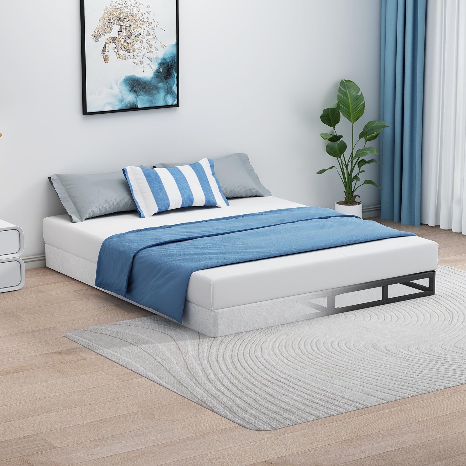 5 Inch Low Profile Box Spring for King Bed - Heavy Duty 3500lbs Metal Mattress Foundation with Easy Clean Fabric Cover | Non-Slip, Quiet, Easy Assembly | Perfect for Bedroom, Guest Room & Dorm | Box Spring Only (UOMEUR King Box Spring)