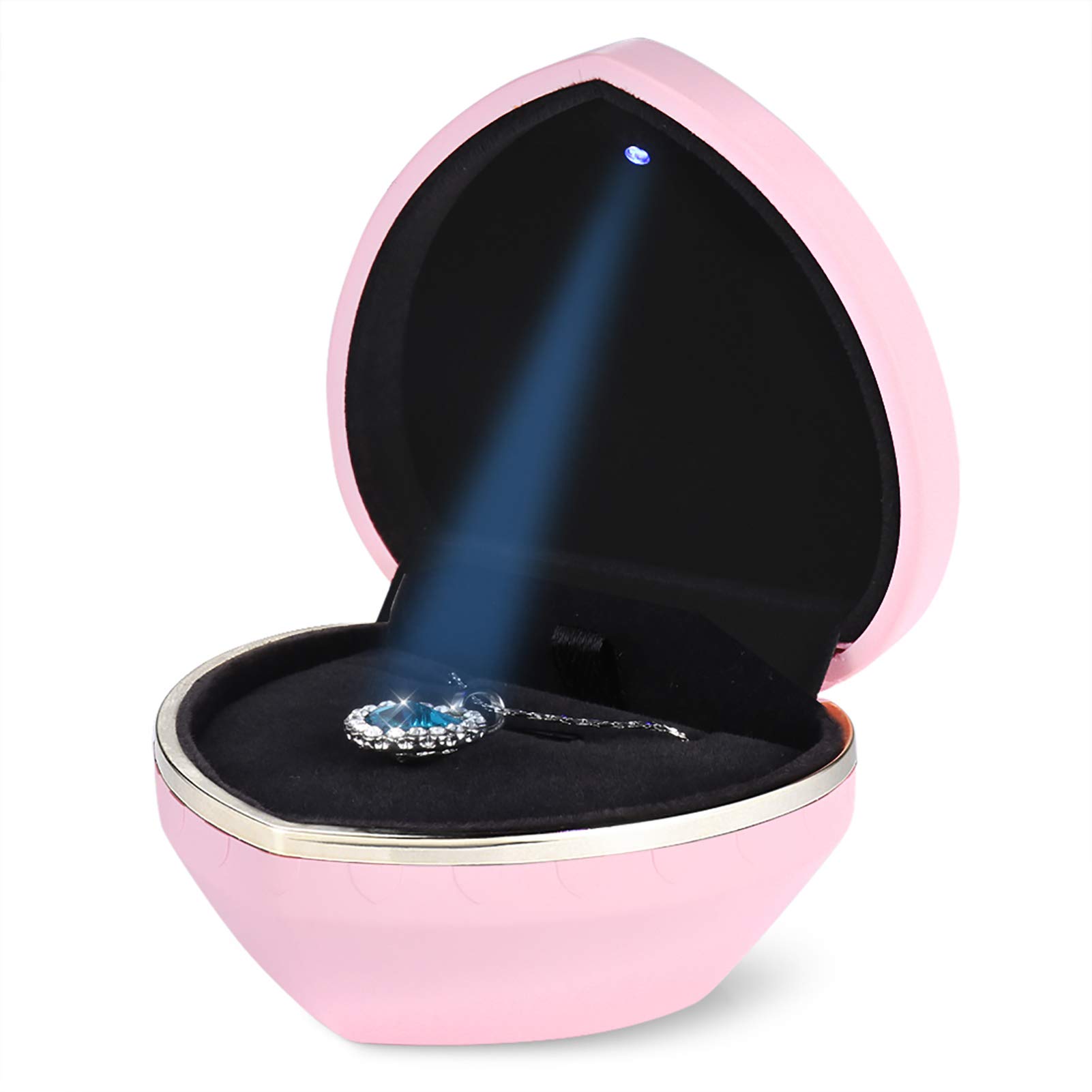 LED Heart Shaped Jewelry Gift Box - Elegant Velvet Ring Box with Lights for Diamond Pendant, Wedding Engagement Valentine's Day Gift (Pink) - Perfect for Jewelry Display, Proposal Surprise & Romantic Occasions