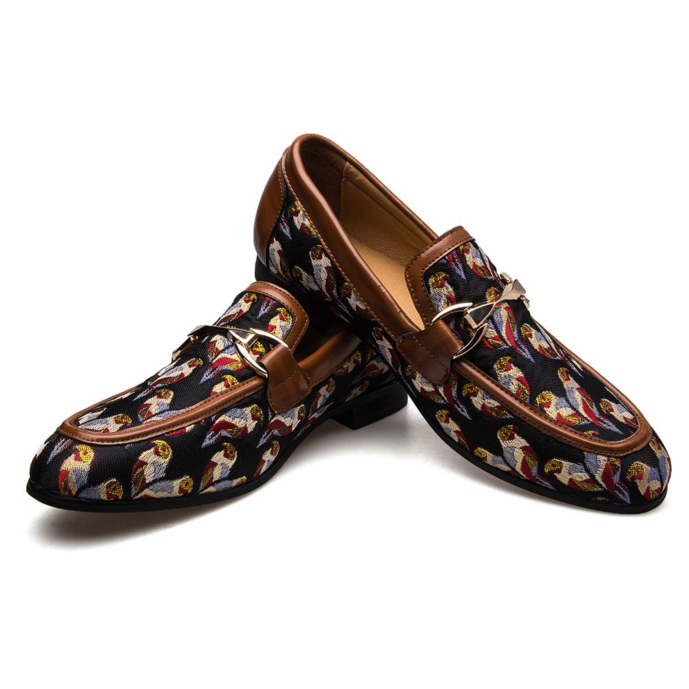 JITAI Men's Genuine Leather Loafers - Stylish Slip-On Dress Shoes with Pattern Printing for Casual & Formal Wear - Perfect for Office, Business, and Smoking Occasions