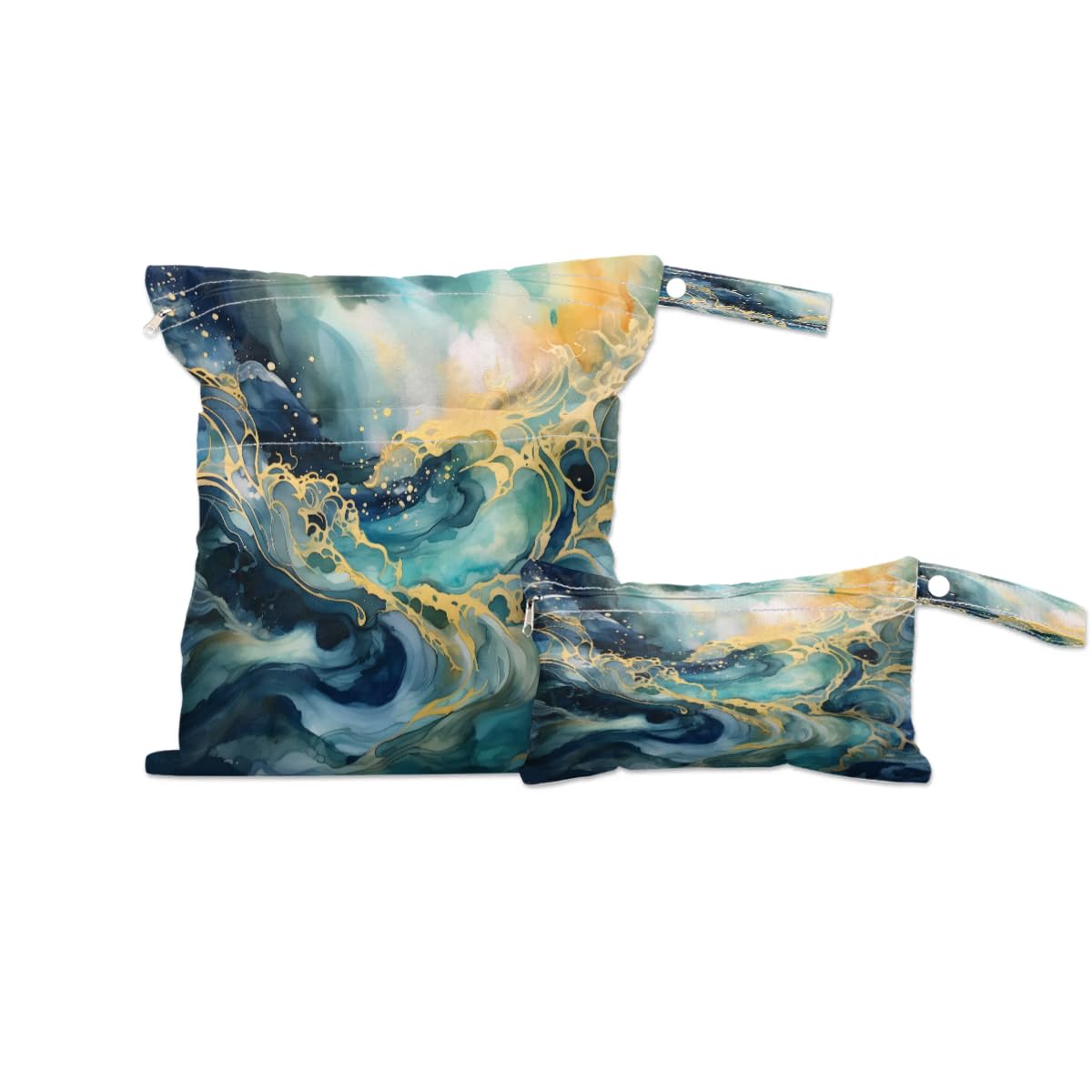 **2-Pack Waterproof Wet Dry Bag - Reusable Travel Laundry & Swimwear Organizer for Beach, Pool, Gym, Yoga - Boho Marble Design for Diapers, Bathing Suits & Clothes Storage**    *(Perfect for Travel, Sports, Baby Care & Daily Organization - Leakproof & Durable Fabric for Hassle-Free Use)*