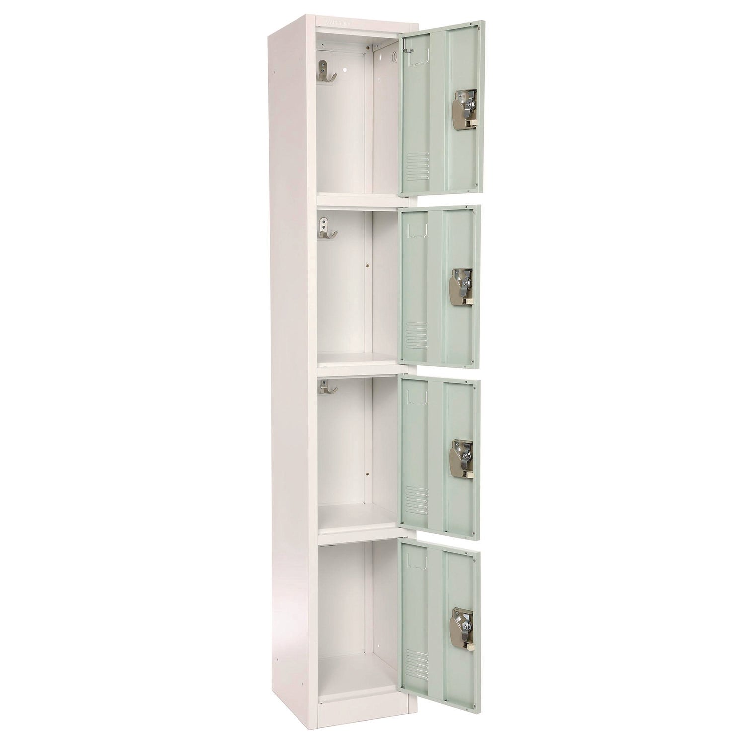 Steel Storage Locker with 4 Compartments - 12 x 12 x 72 Inches, Misty Green - Heavy-Duty School, Gym & Office Locker for Secure Storage