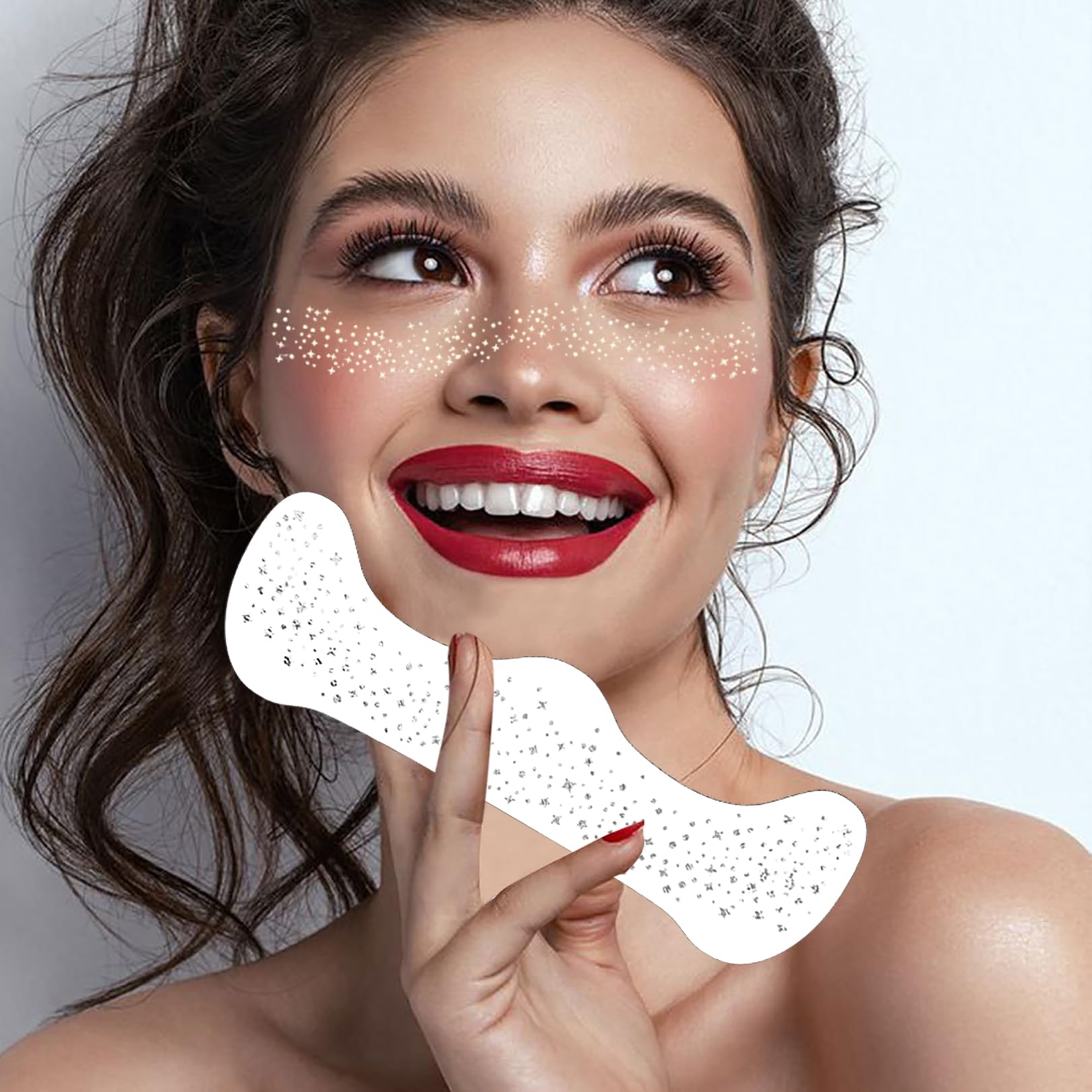 Glitter Freckles Face Tattoo - 6 PCS Silver Face Glitter Makeup Patches for Festival, Rave & Halloween | Glow Up Makeup Speckles for Cheek, Nose & Body | Waterproof Self-Adhesive Cosmetic Stickers