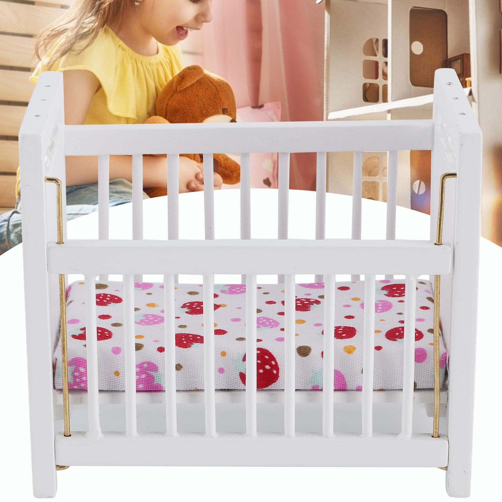 Wooden Baby Doll Bed - Miniature Crib for Dollhouse, Perfect for Pretend Play & Kids' Bedroom Decor | Ideal for 18