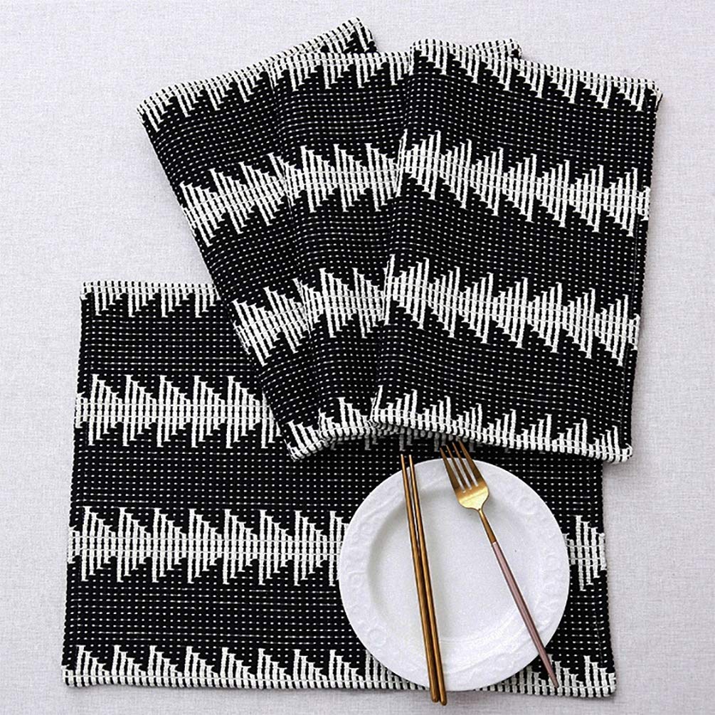 Fennco Styles Reversible Geometric Design Canvas Cotton Table Placemats, Set of 4 – 14”W x 19”L Black & White Table Mats for Dining Table Decor, Kitchen, Banquet, Holiday & Party Use - Perfect for Thanksgiving, Christmas & Everyday Meals