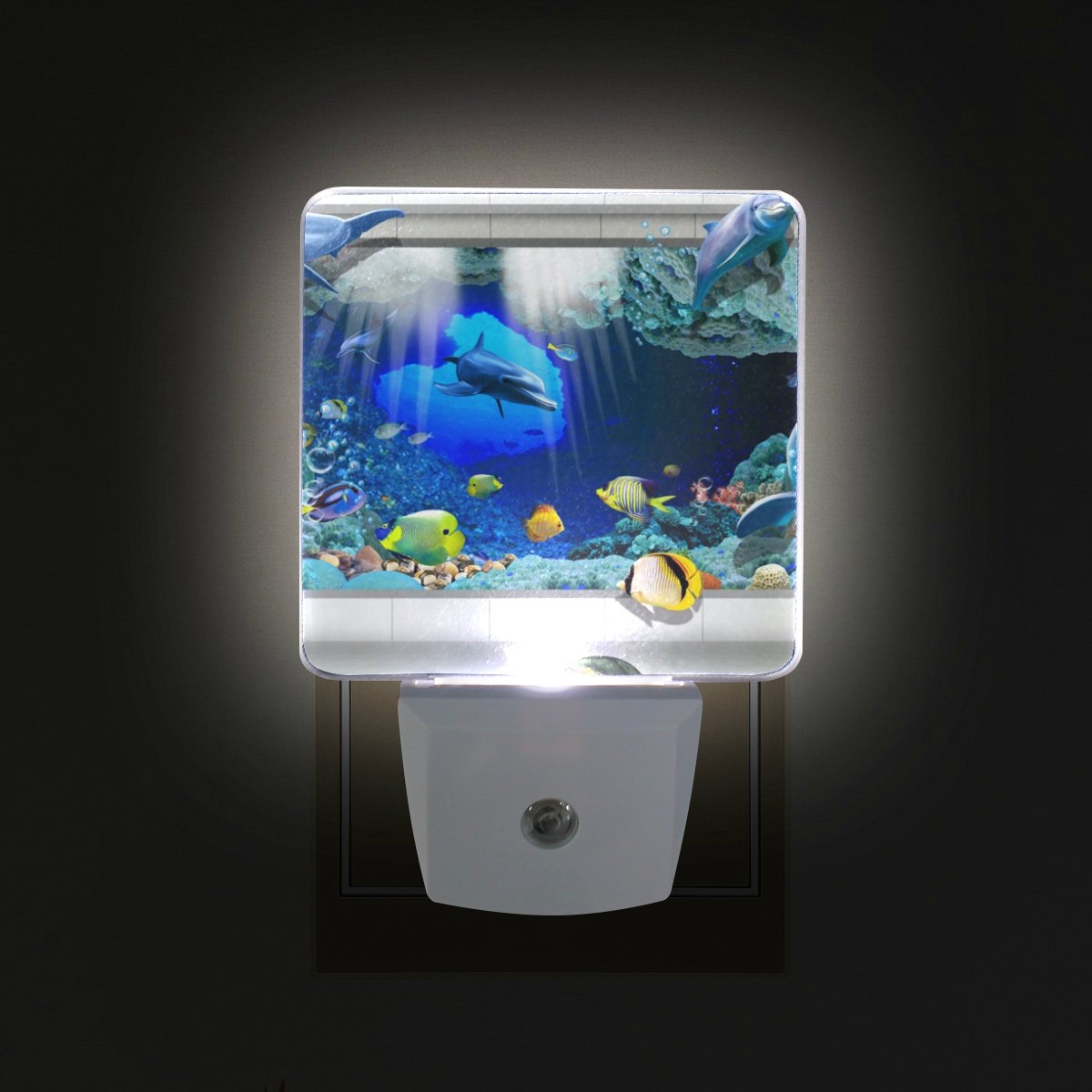 WIHVE Pack of 2 LED Night Lights Plug-in 3D Dolphin Ocean Fish Nightlight with Auto Dusk to Dawn Sensor - Soft White Glow for Kids & Adults - Perfect for Bedroom, Nursery, Hallway, Bathroom, Kitchen Safety Lighting