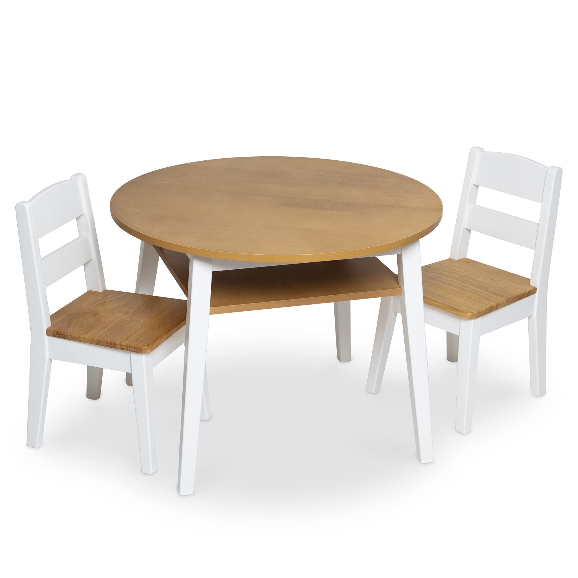 Melissa & Doug Wooden Round Table & 2 Chairs Set - Light Woodgrain & White 2-Tone Kids Playroom Furniture - Toddler Activity Table for Pretend Play, Arts & Crafts, Snack Time - Durable Children's Table and Chairs Set