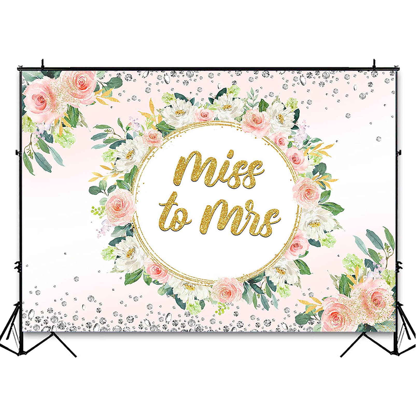 Miss to Mrs Bridal Shower Backdrop - 7x5ft Blush Floral Photography Background for Bride-to-Be, Engagement Party & Bachelorette Decor - Pink & Gold Wedding Photo Booth Backdrop for Bridal Showers, Baby Showers & Special Events