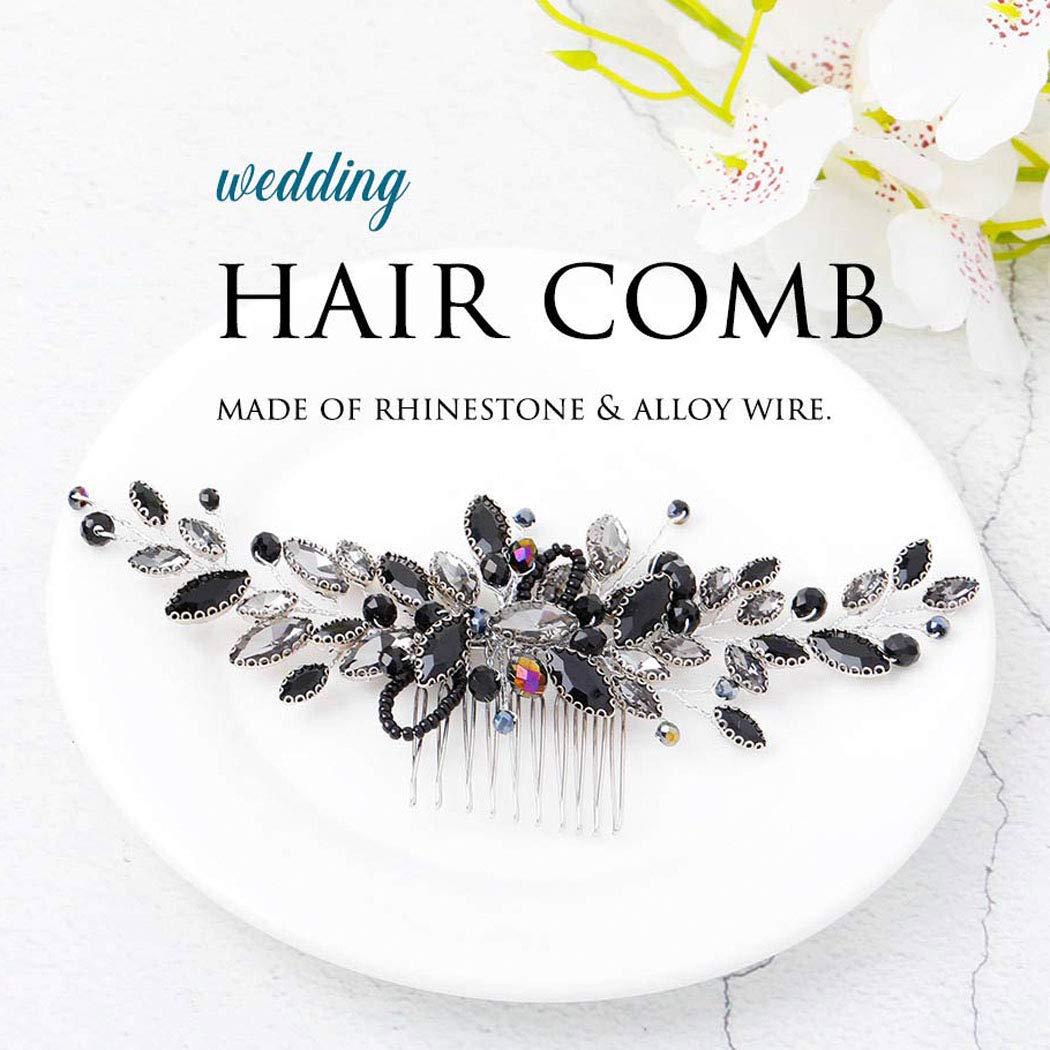 Elegant Unicra Bride Wedding Hair Comb - Black Delicate Opal Crystal Bridal Headpiece for Women & Girls | Perfect for Weddings, Prom, and Formal Events