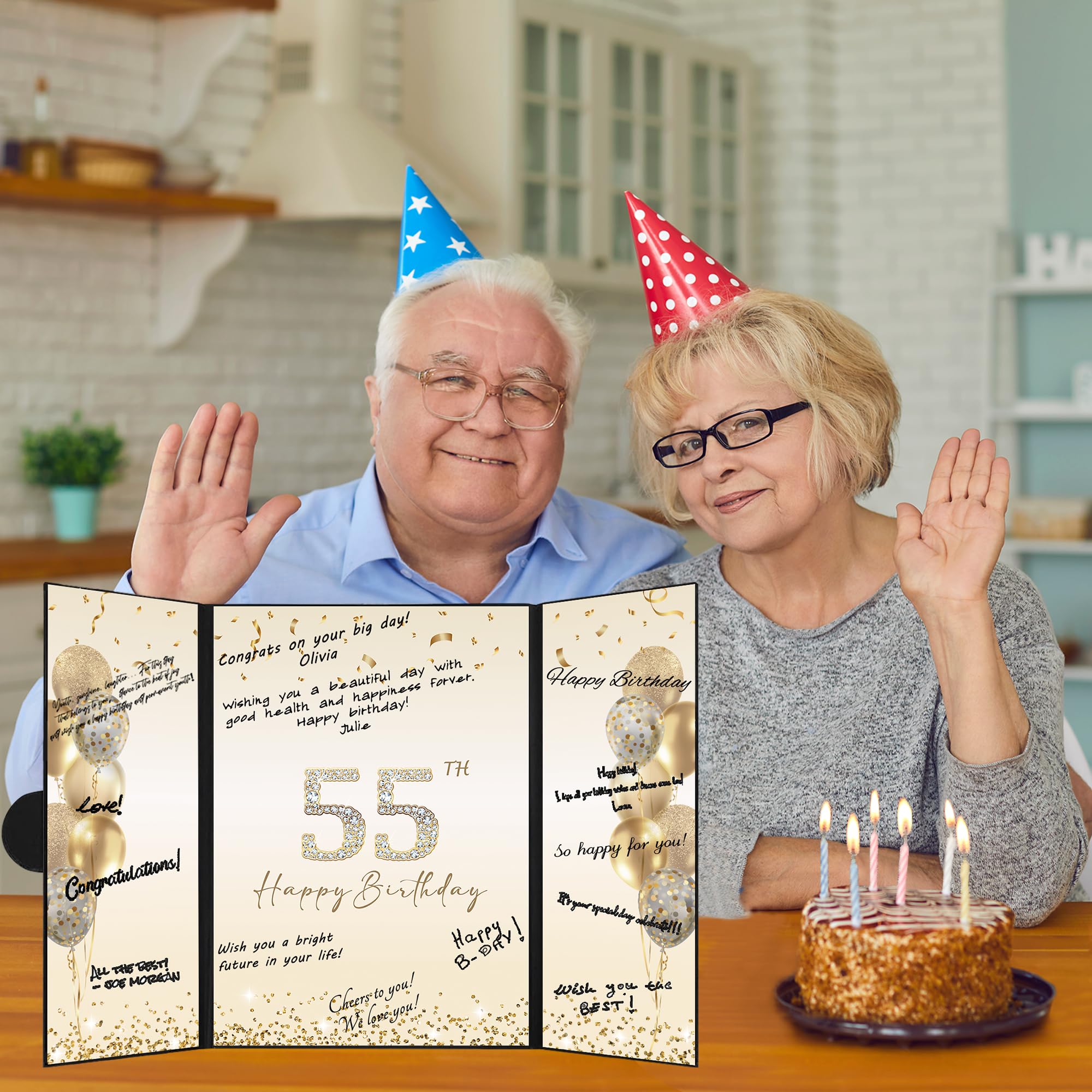 DARUNAXY Black Gold 55th Birthday Party Decorations Set - Alternative Guest Book Signing Board for Men & Women - Cheers to 55 Years Old Gifts - Perfect for Birthday Celebrations, Milestone Parties & Retirement Events
